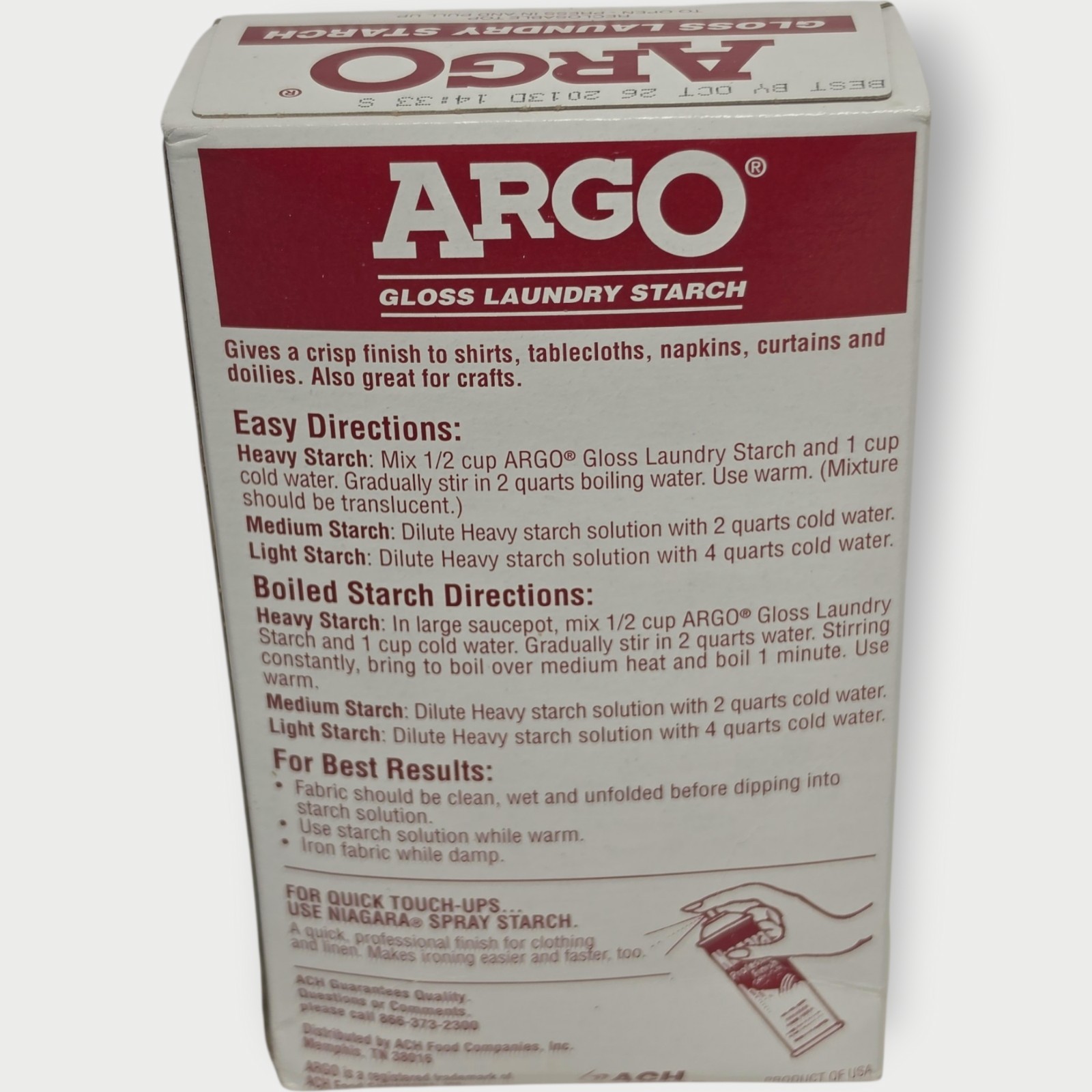 NEW SEAL ARGO Gloss Laundry Starch Red Removes Greasy Spots 16oz BEST BY 10/13