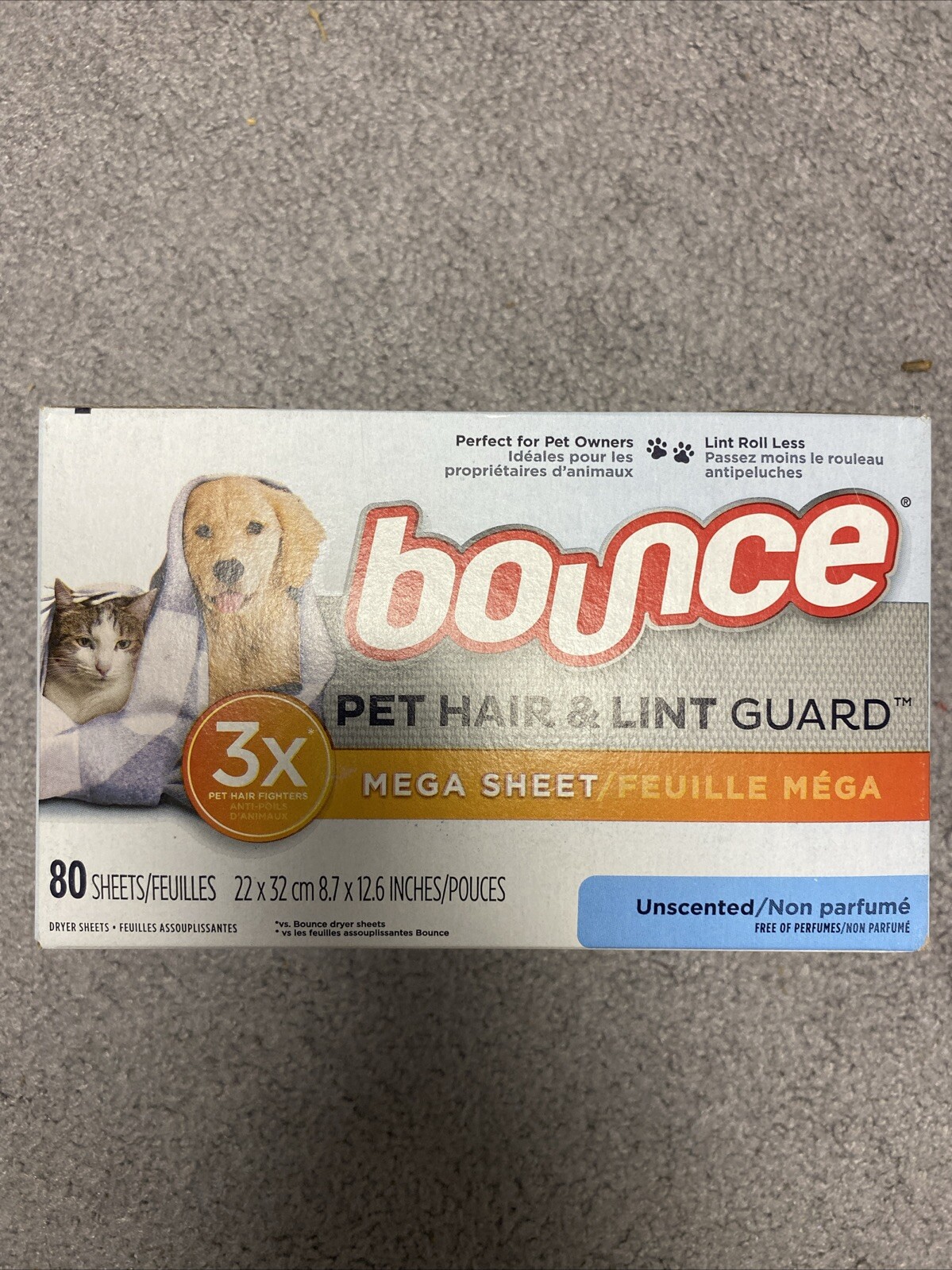 bounce Pet Hair & Lint Guard MEGA DRYER SHEET 3X Hair Fighter Unscented 160ct