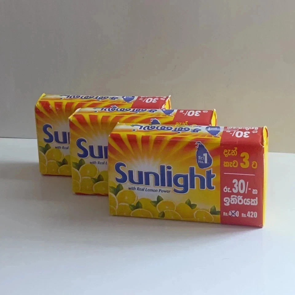 SUNLIGHT Laundry Bar Soap Fresh Lemon Scent 110g x 3 | Budget Pack