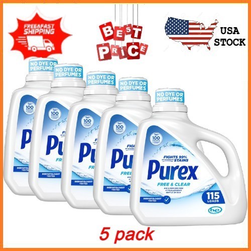 5 pack Purex Free & Clear Liquid Detergent, Sensitive Skin, 150 fl oz, 115 loads