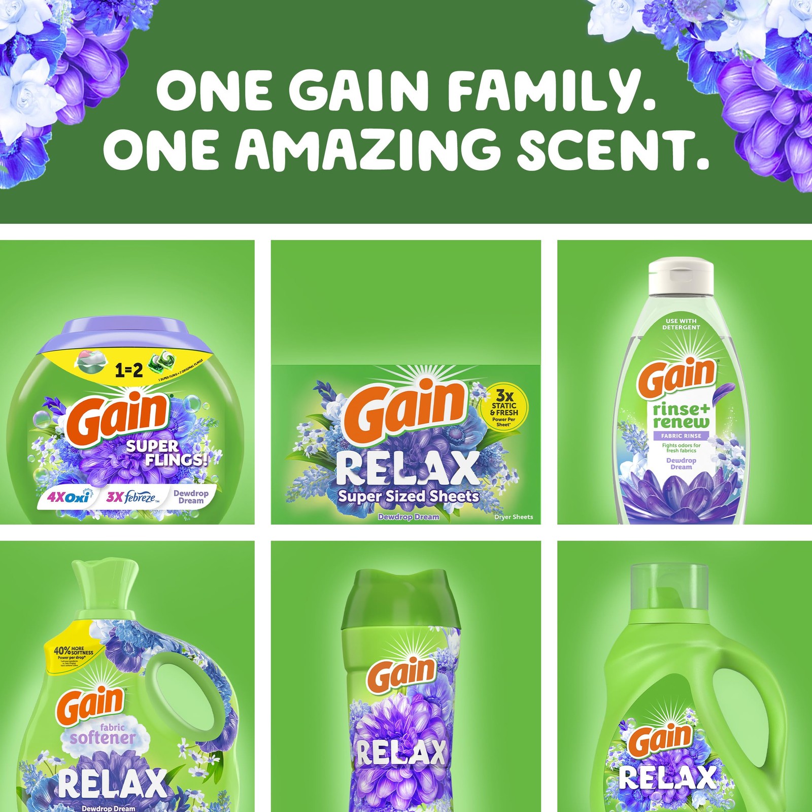Gain Super Flings Laundry Detergent Pacs, 45 Count, Dewdrop Dream Scent