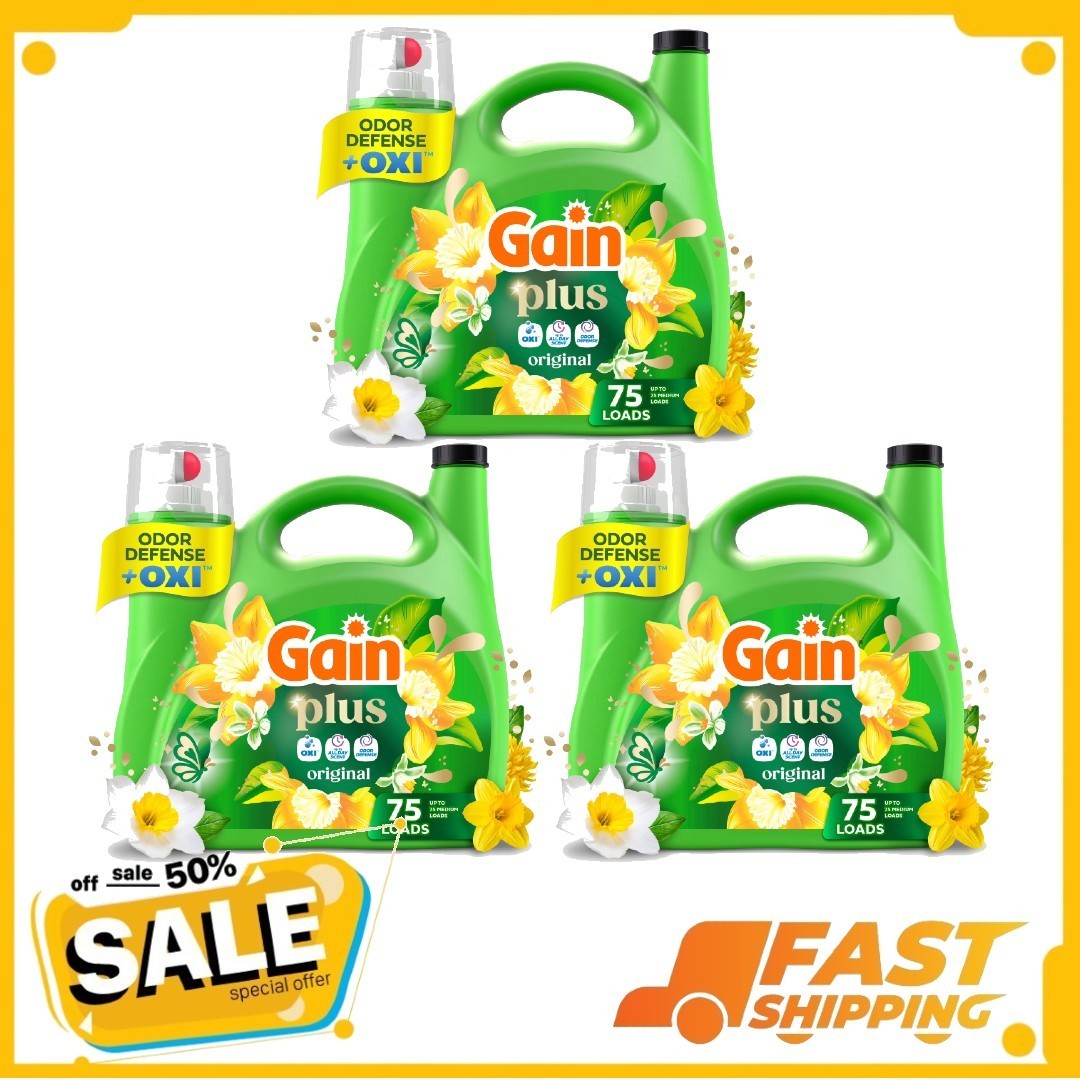 (3 Pack) Gain Plus Laundry Detergent Liquid, Original Scent, 99 fl oz, 75 Loads