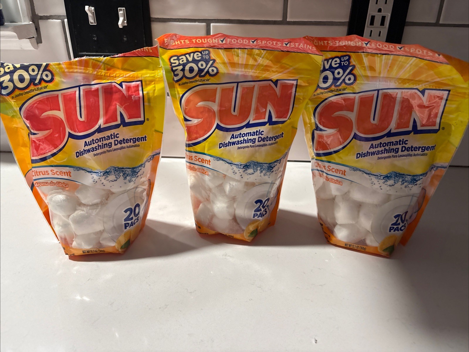 Discontinued Sun Powder Dishwasher Detergent Citrus Sealed 20 Pods Lot Of 3 Rare
