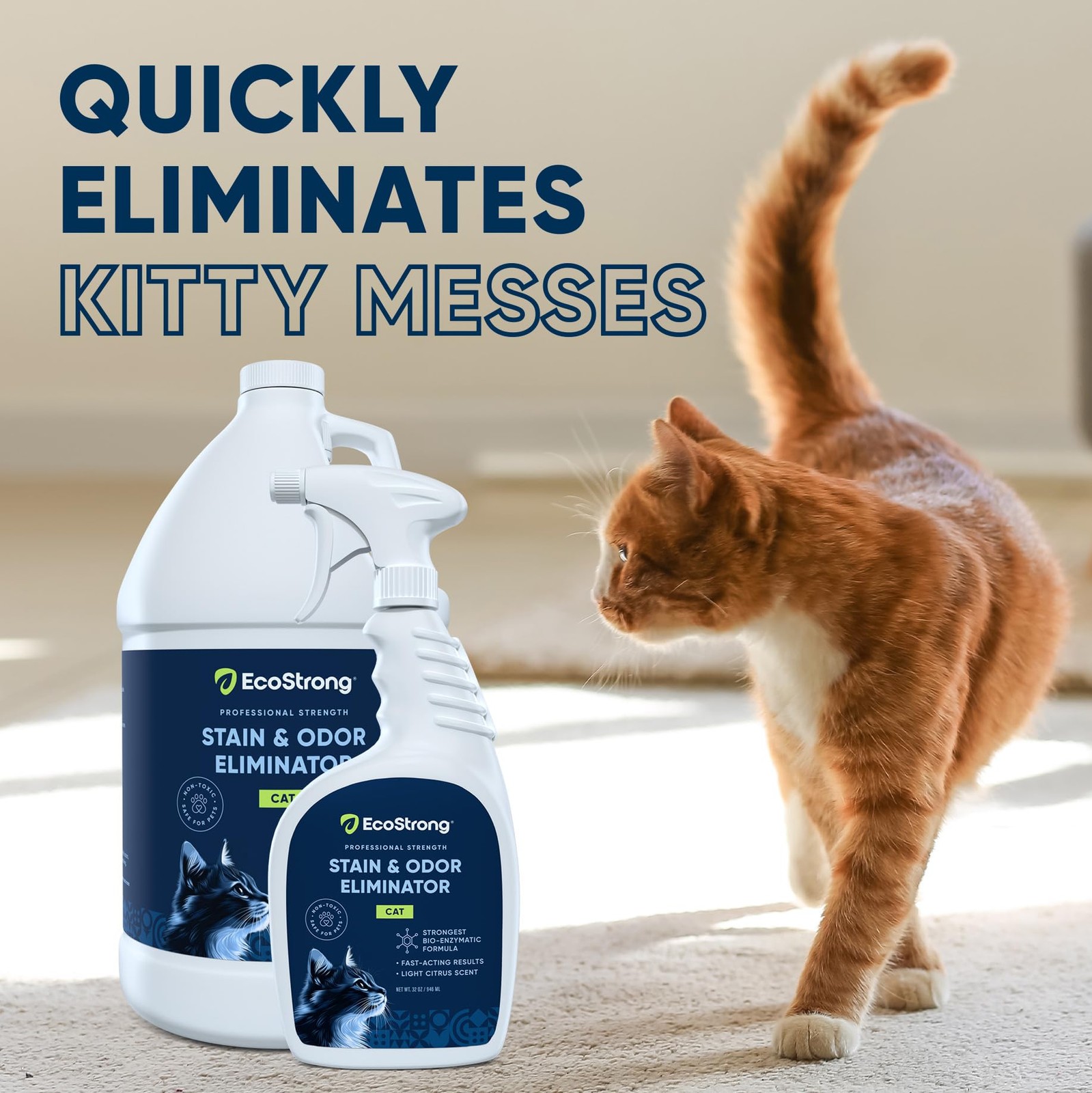 Eco Strong Cat Stain & Odor Remover | Enzyme Urine Neutralizer 160oz for Carpet