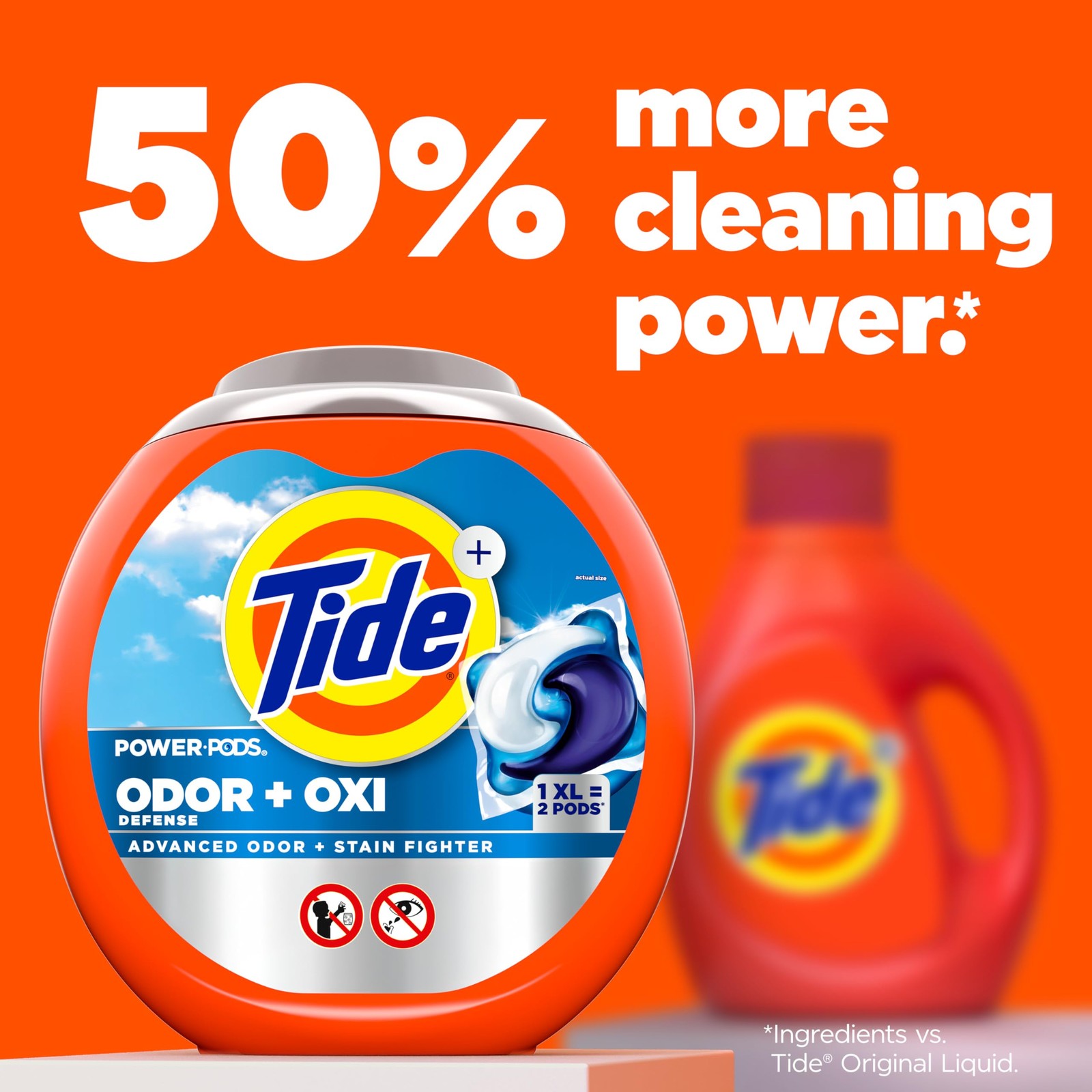 Tide Odor Defense + Oxi Laundry Detergent Pacs, Original 18 Count (Pack of 1)