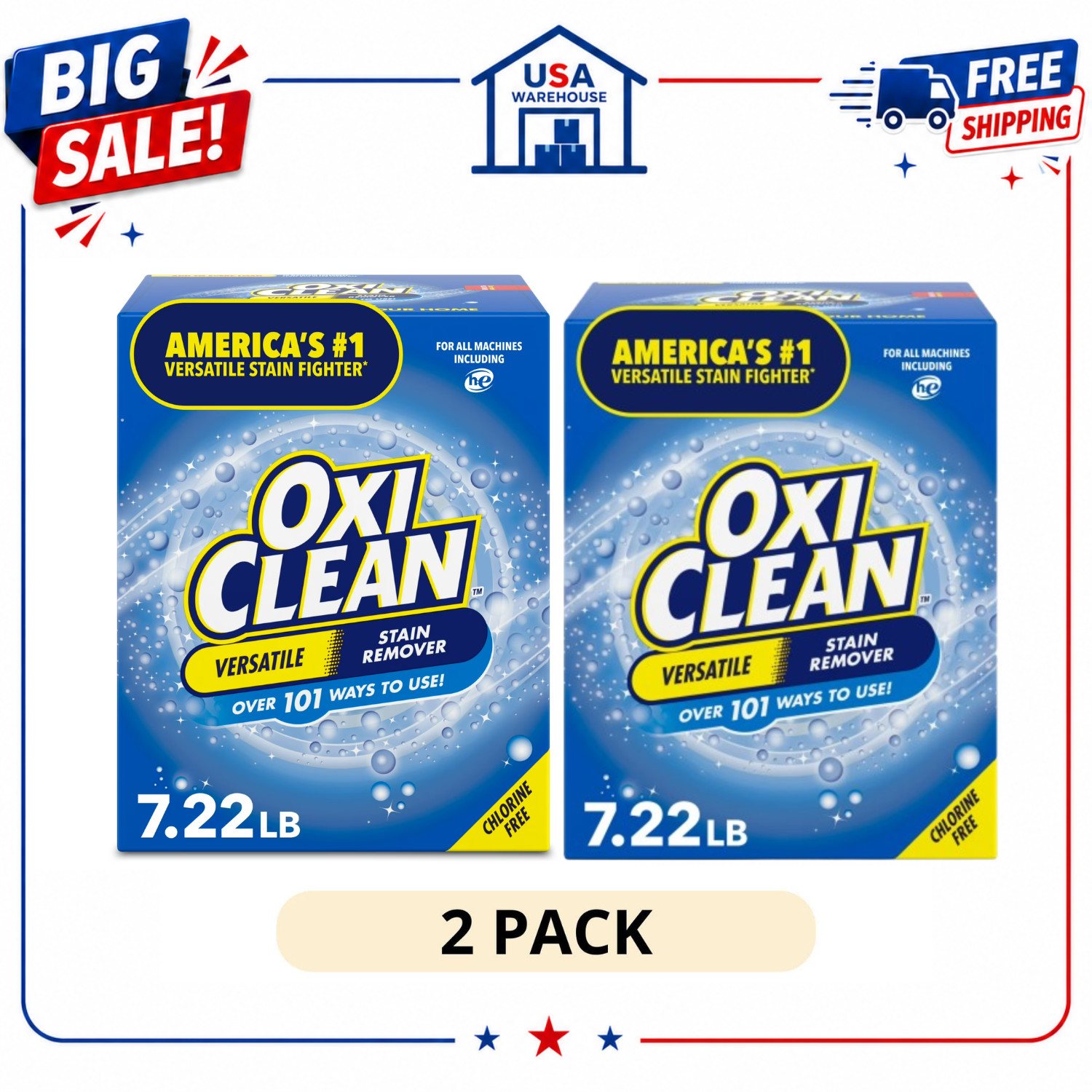 (2 Pack) OxiClean Versatile Stain Remover Powder for Laundry & Home, 7.22 lb