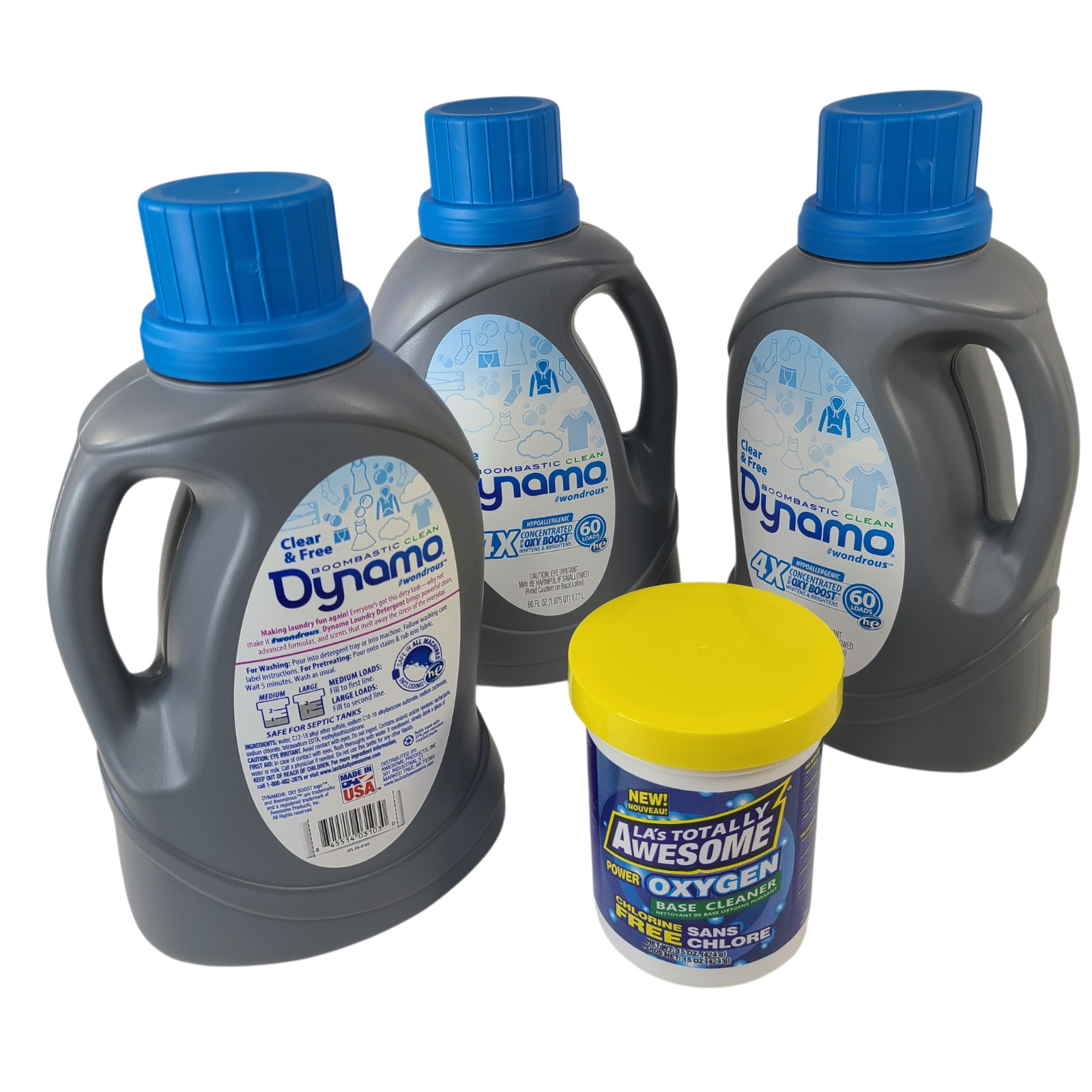 Dynamo Laundry Detergent Scent Free Clear 180 loads Concentrated HE Oxy Bundle