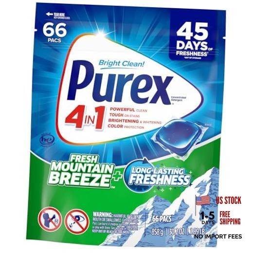 Laundry Detergent Pacs – 66 Count – Pack of 1 – Fresh Mountain Breeze