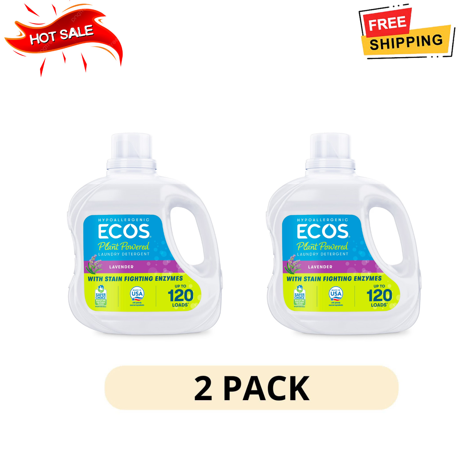 2 Pack ECOS Lavender Liquid Laundry Detergent 110 Fl Oz Plant Powered