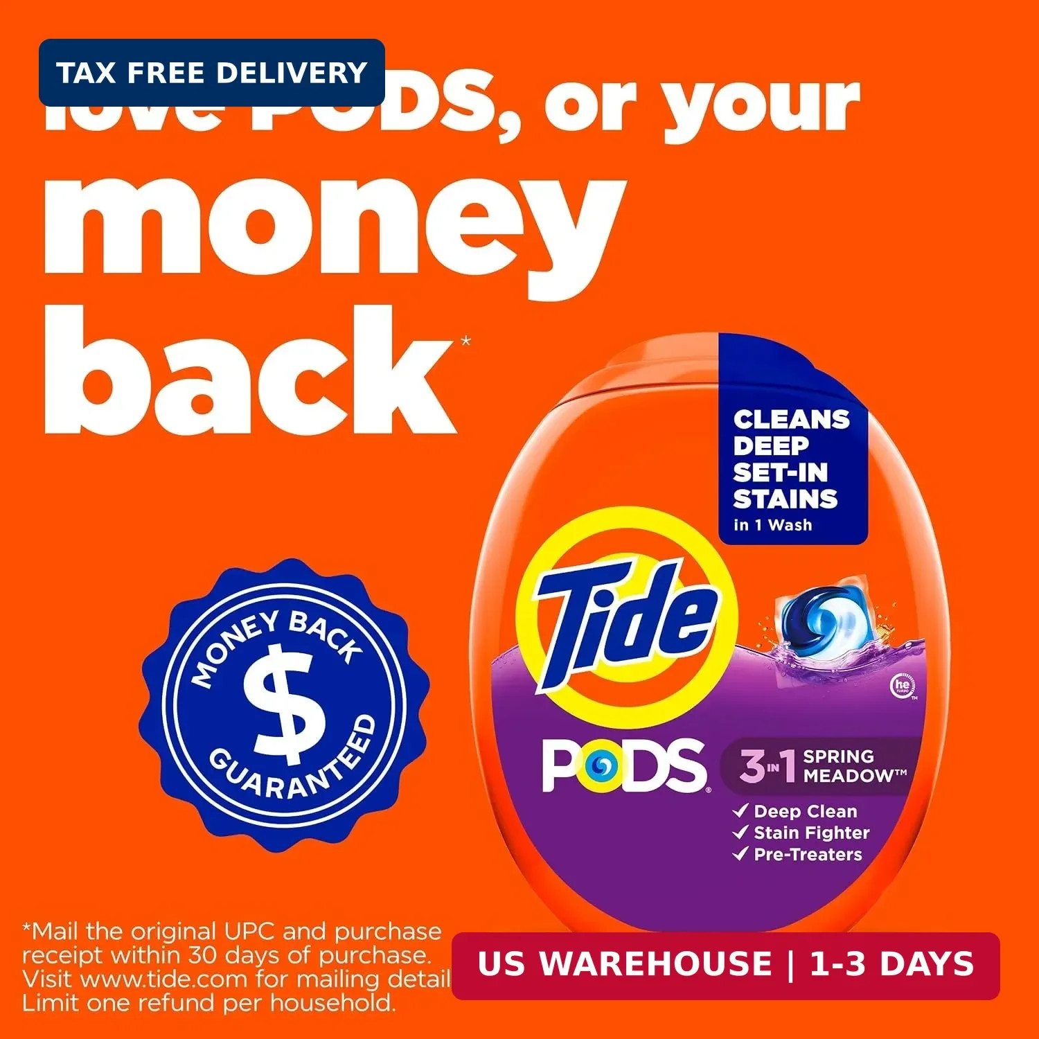 Tide PODS laundry detergent pacs, 3-in-1 Stain Remover, Odor Fighter, Color Prot