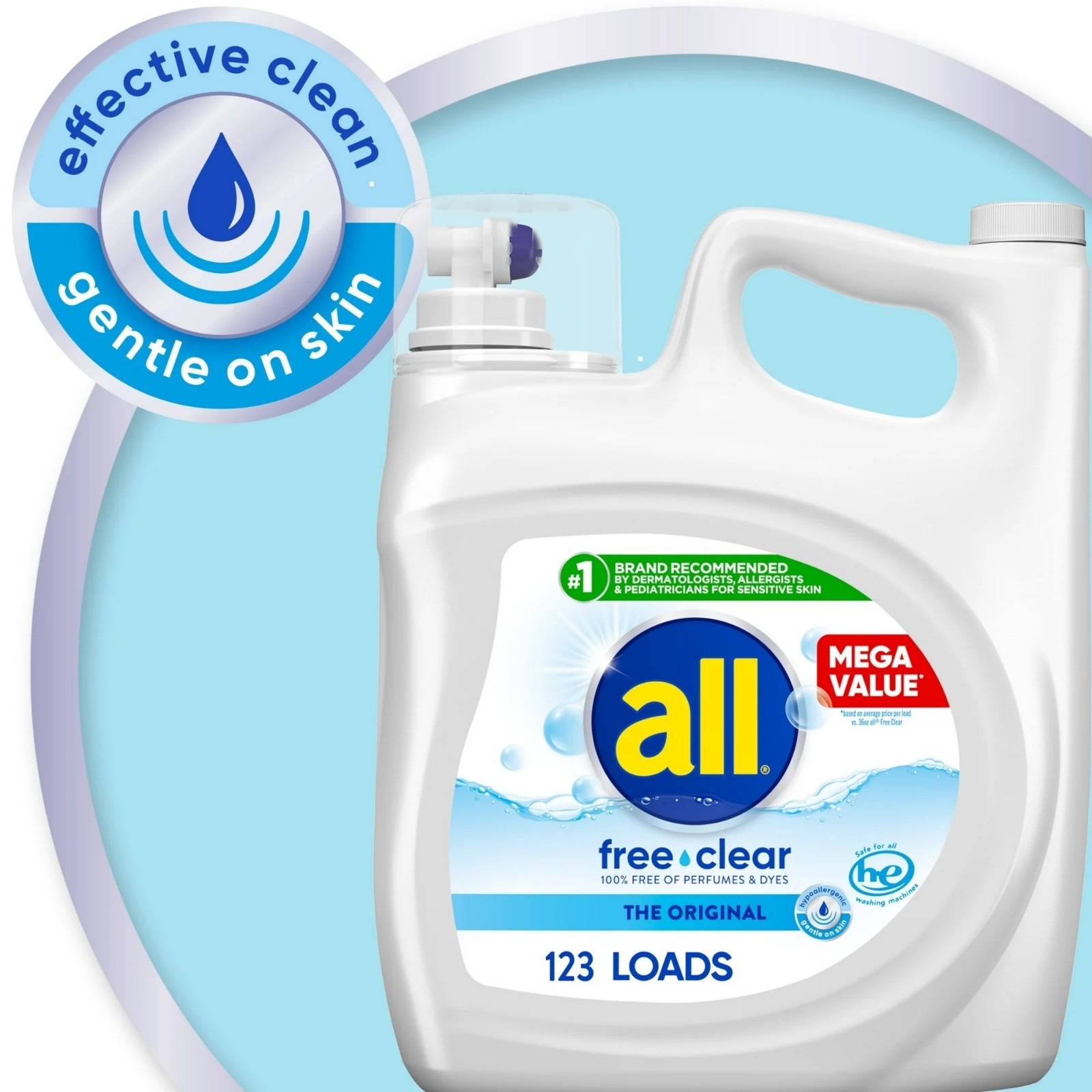 Free Clear Liquid Laundry Detergent, 184.5 oz, enough for 123 loads