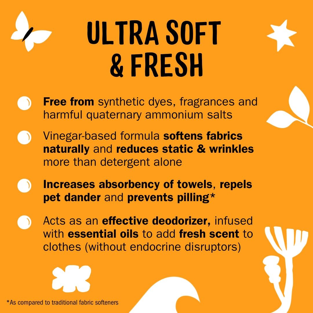 Fabric Softener for Sensitive Skin | Vinegar-Powered | Citrus Grove, 50 Loads