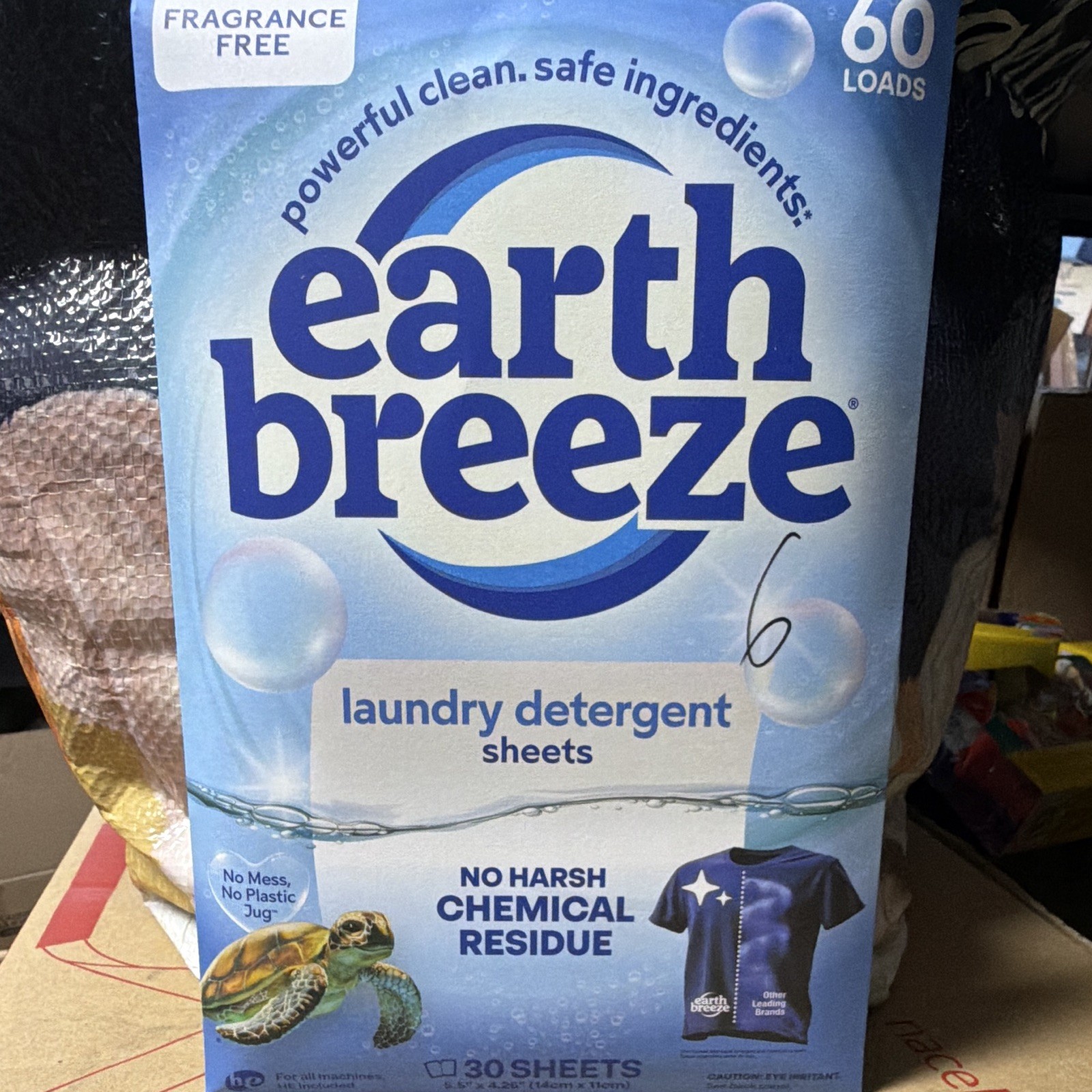 Earth Breeze Laundry Detergent Sheets Fragrance Free 60 Loads 30 Ct Made USA