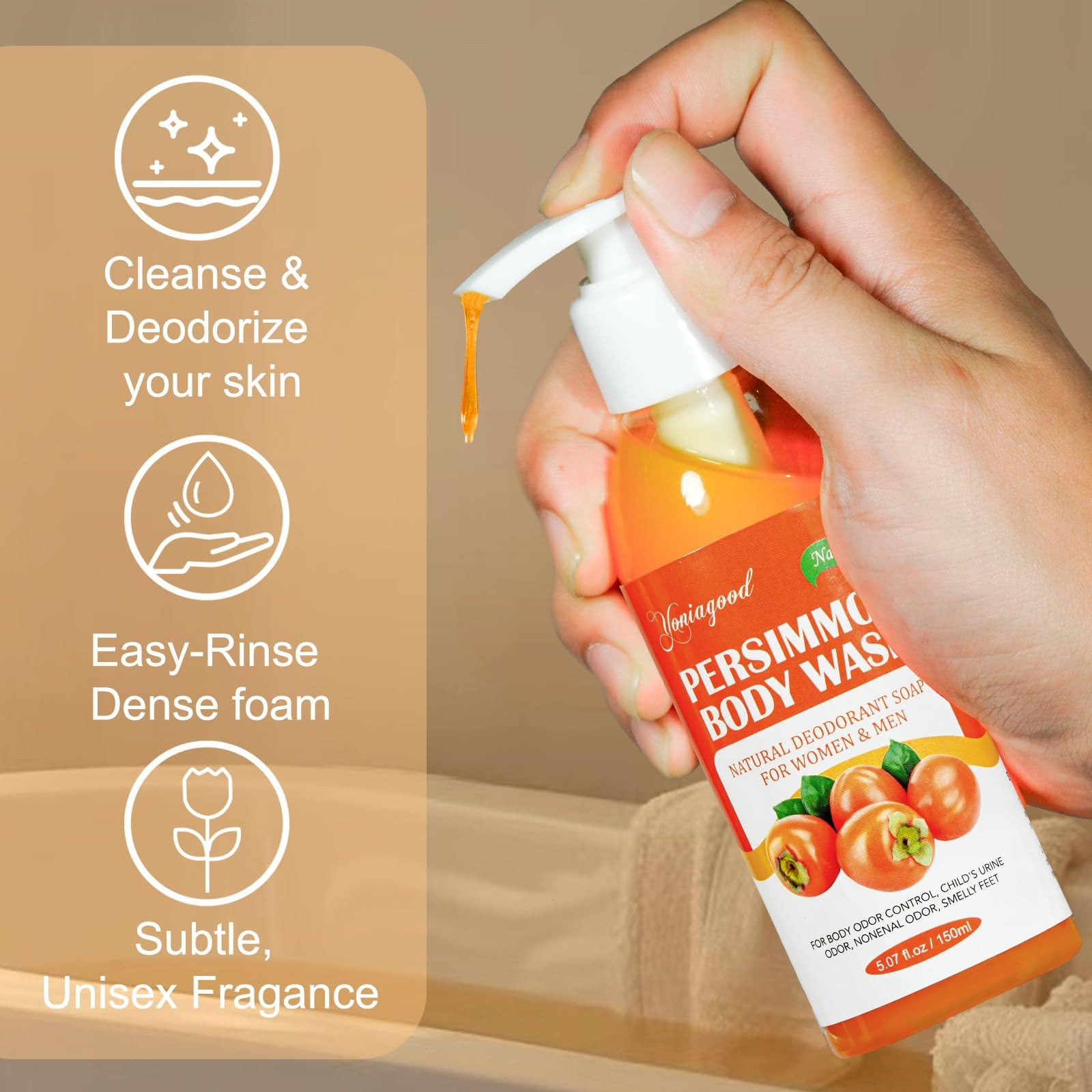 2 PCS Persimmon Body Wash for Strong Odor Control, 5.07 Fl Oz (Pack of 2)