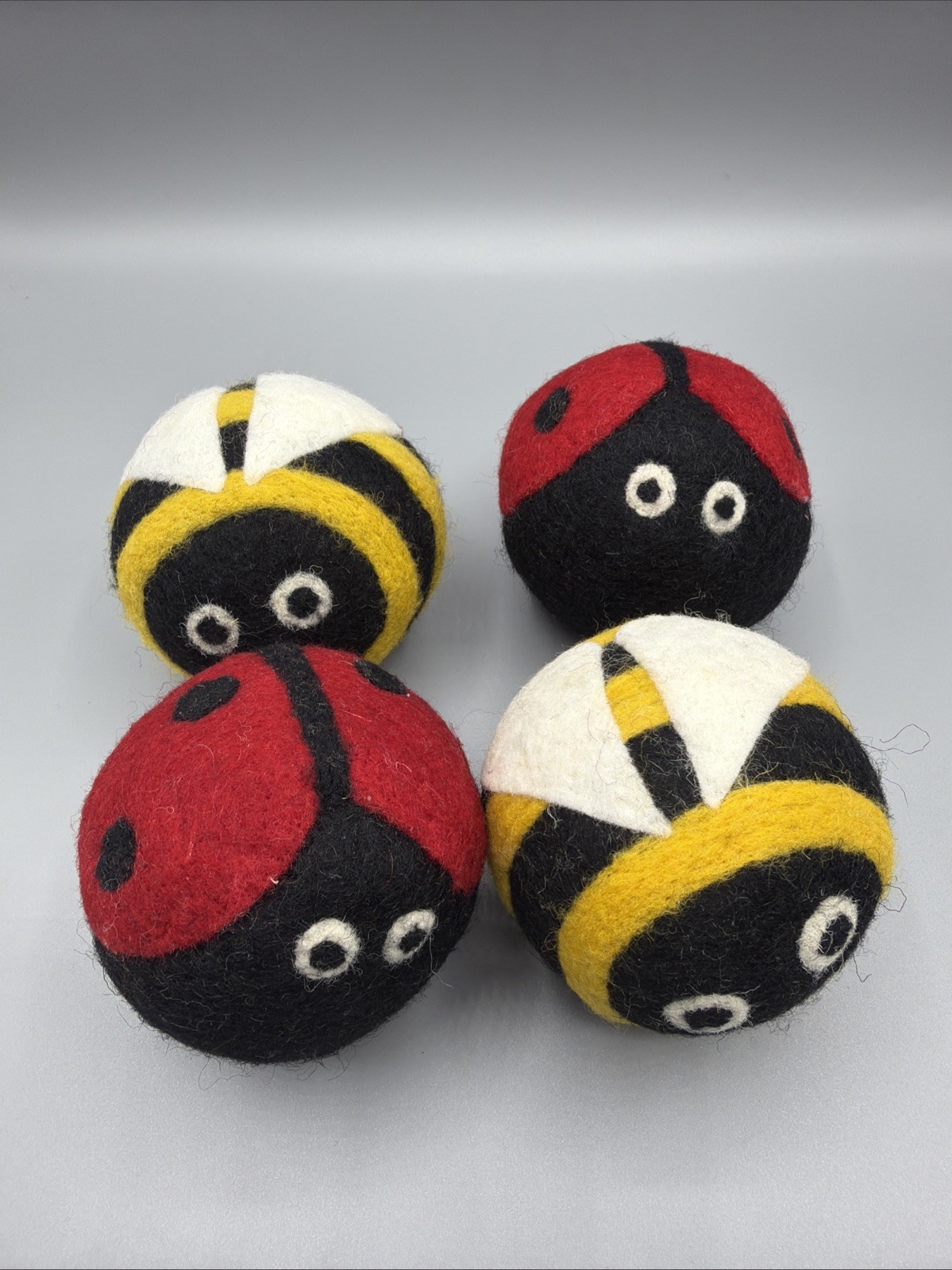 Wool Dryer Balls 4 Pack Bumble Bee Ladybug Set Eco Clean Environment Laundry