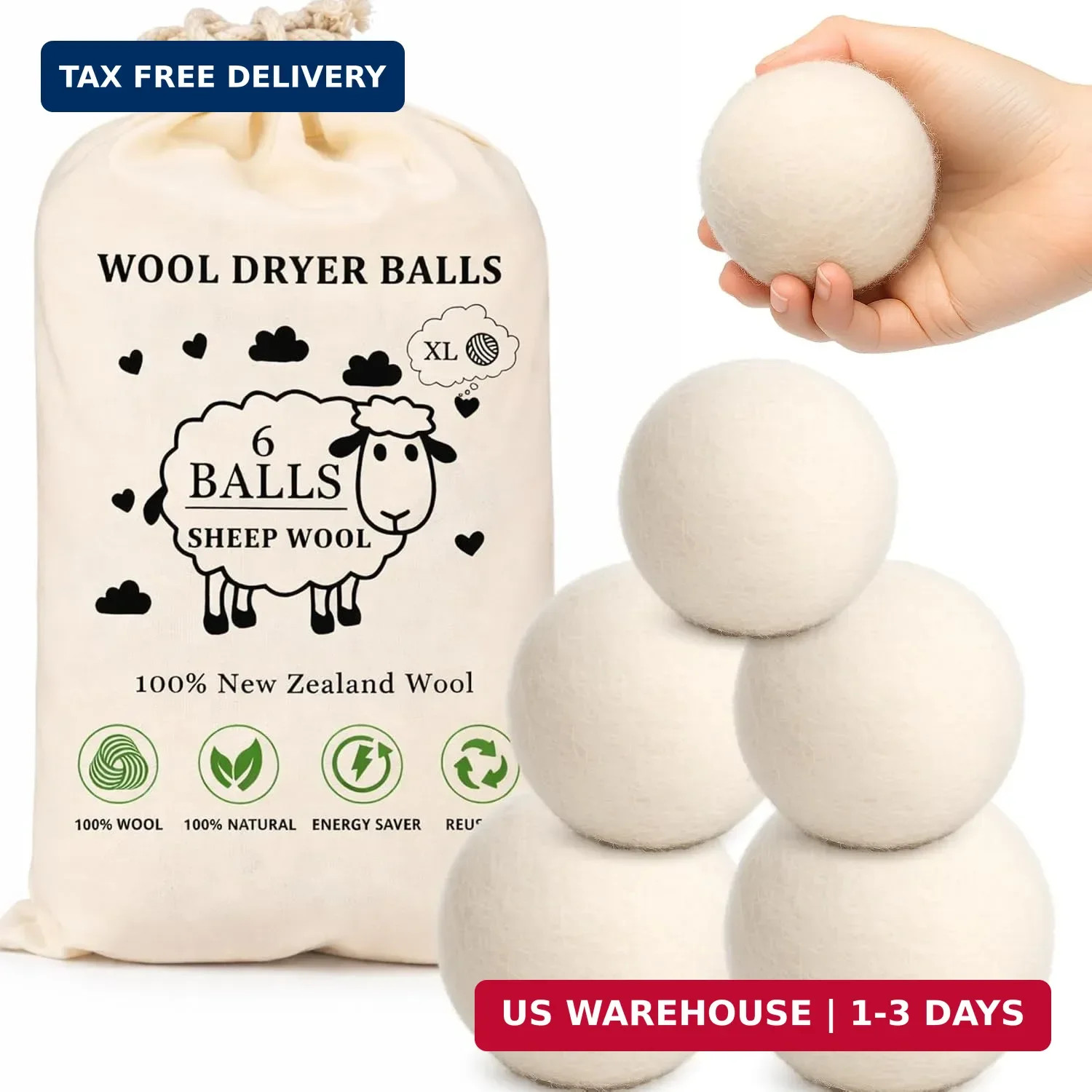 Wool Dryer Balls – 100% New Zealand Wool, Reduces Drying Time, Softens Laundry&R
