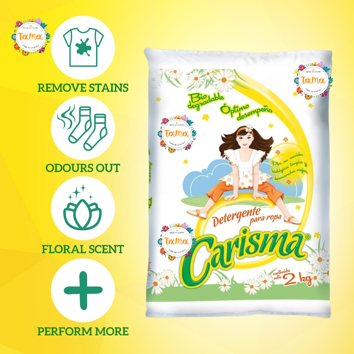 CARISMA 2K POWDER LAUNDRY DETERGENT BAG FAST STAIN REMOVER BIODEGRADABLE