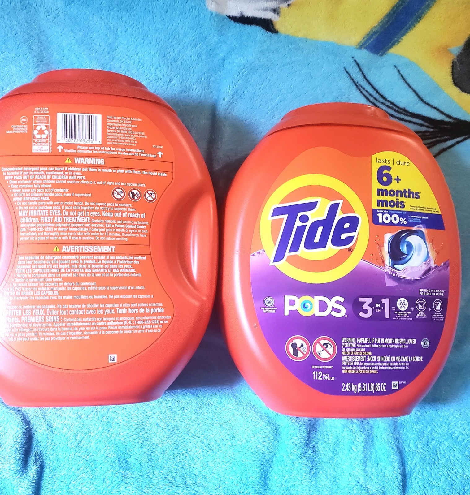 Two 3 in 1 Spring Meadow Scent Liquid Laundry Detergent Pods, 112-Count Each.