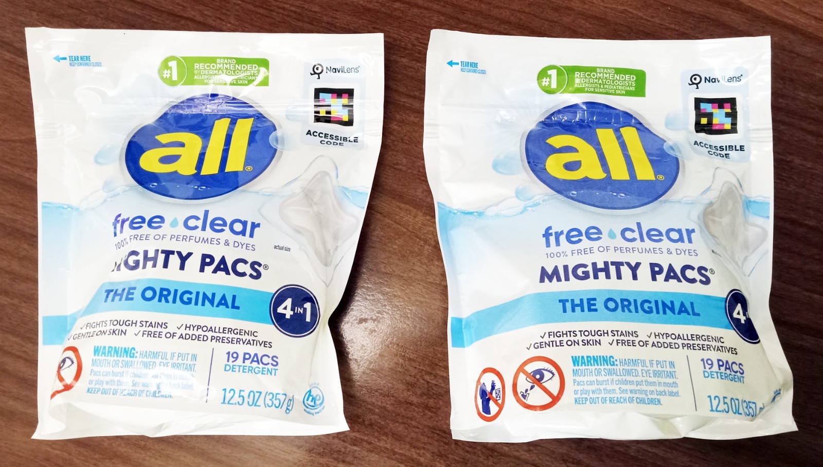 Lot of 2 All Free Clear, Original 4-in-1 Mighty PACS Laundry Detergent, 19 Pacs