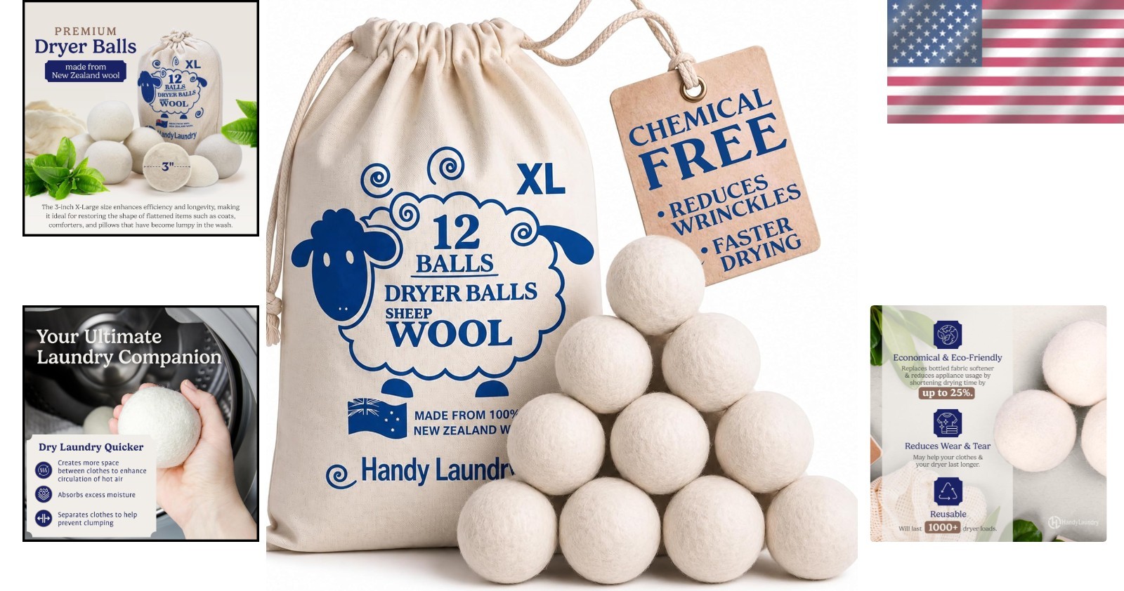 Reduce Wrinkles & Static with 12 Reusable Wool Dryer Balls – Natural Softener
