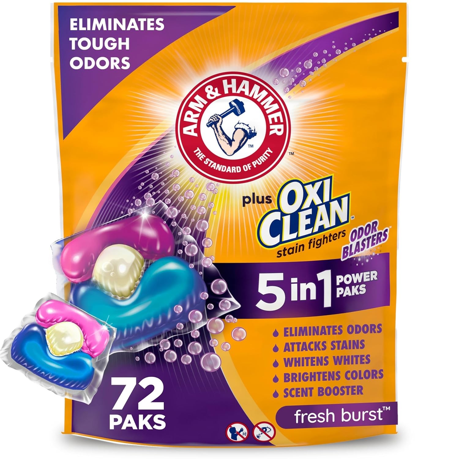 Arm Hammer OxiClean Laundry Detergent Odor Blasters Fresh Burst 72 Count Packs