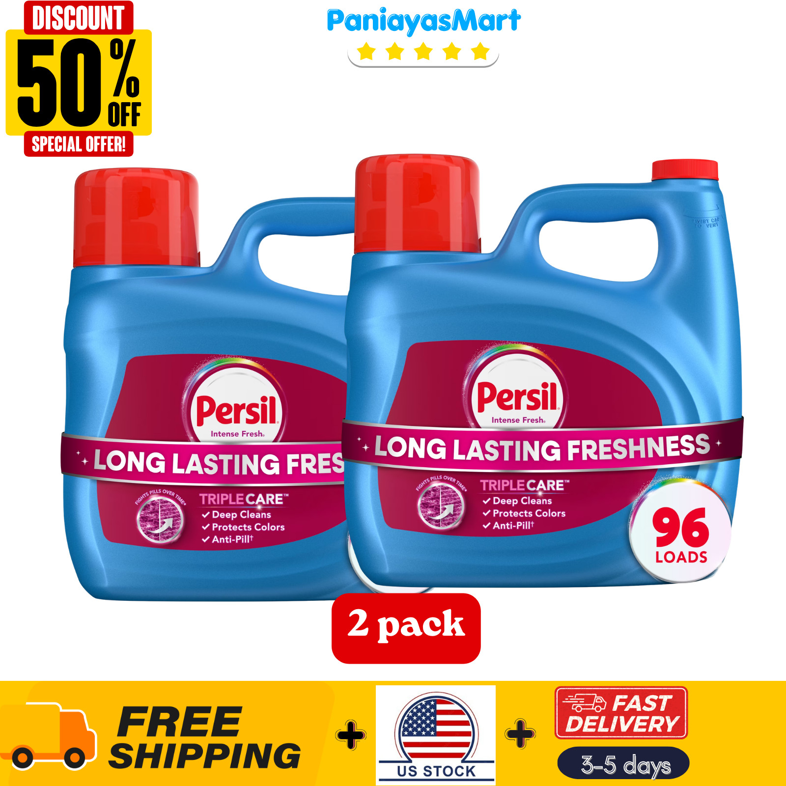 2pack-Persil Deep Clean Intense Fresh Liquid Laundry Detergent,126fl oz, 96Loads