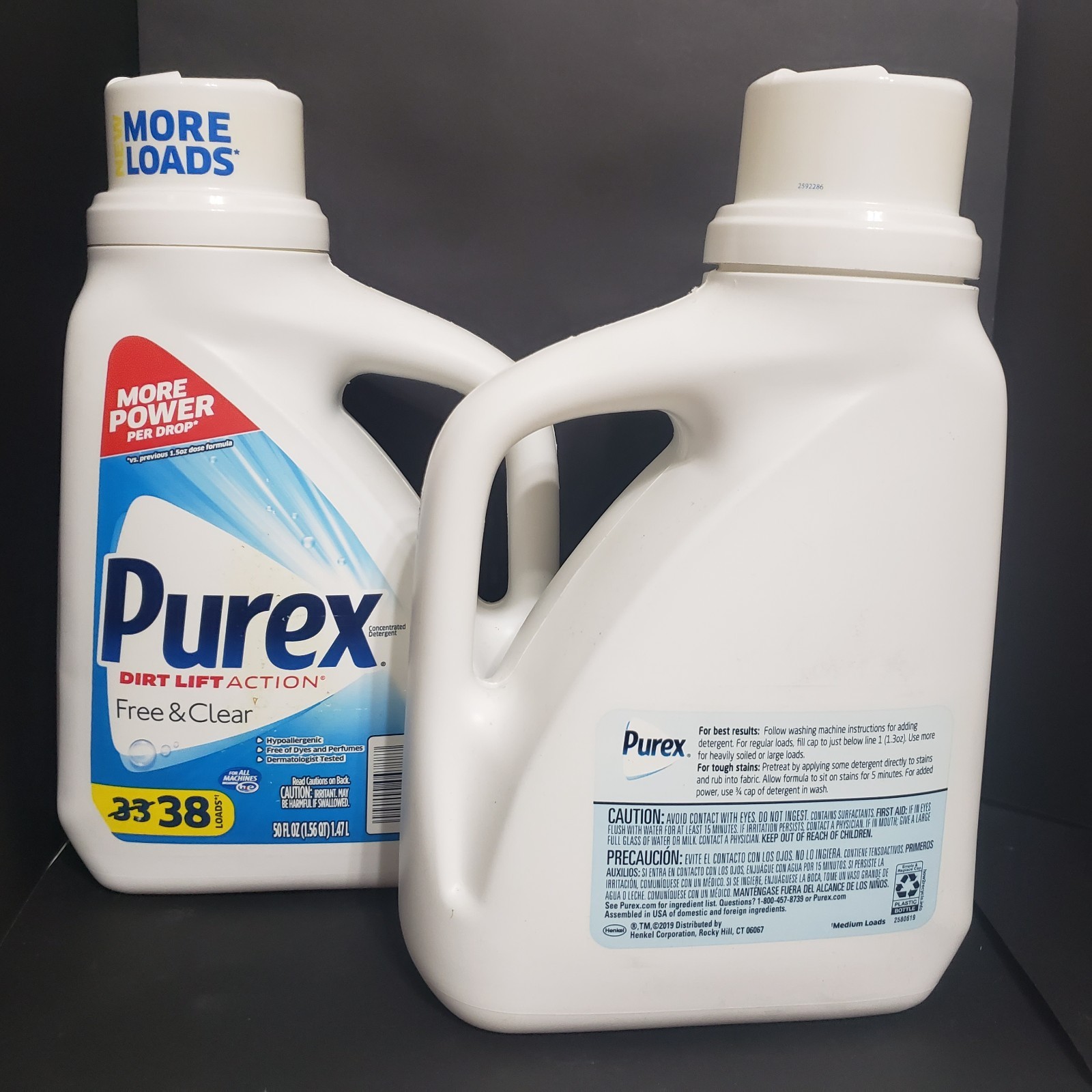 PUREX Free & Clear (lot of 2) HYPOALLERGENIC, CONCENTRATED 38 Load NO DYES/SCENT
