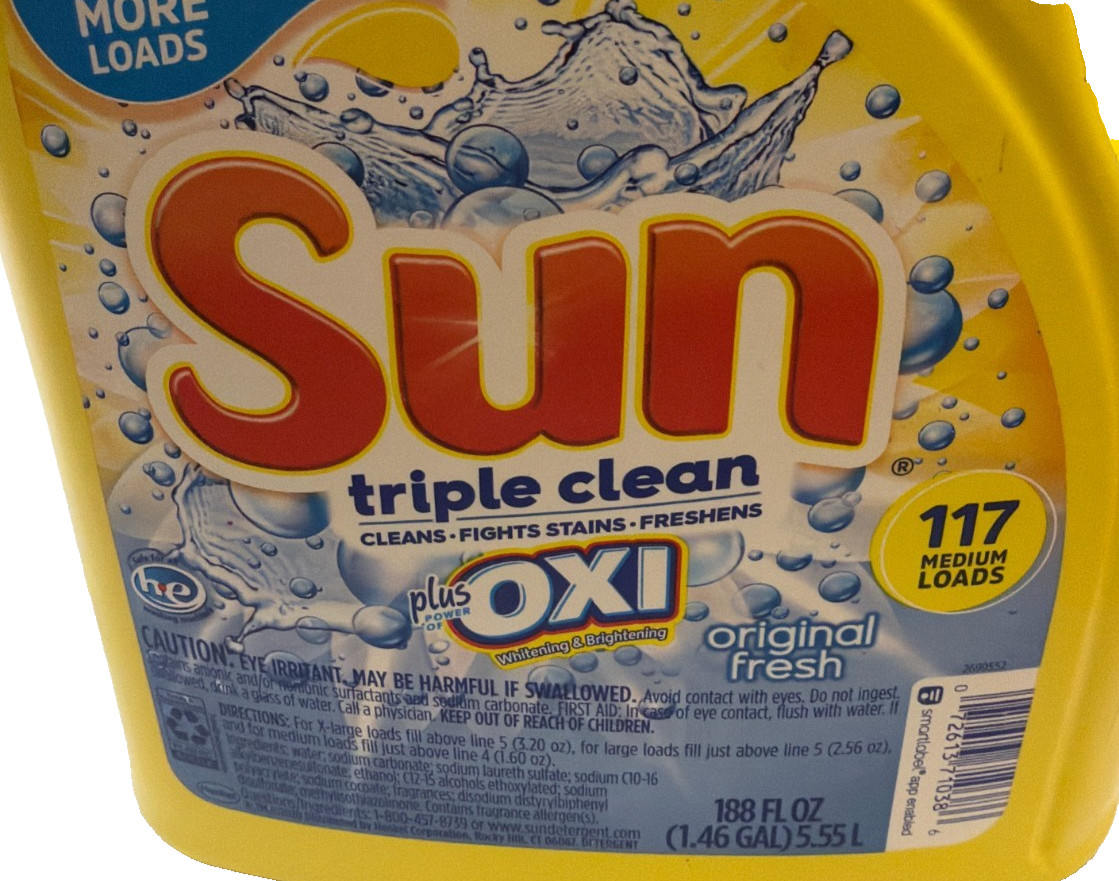 Sun Triple Clean Laundry Detergent Oxi Original Fresh 117 loads / 188 fl oz RARE