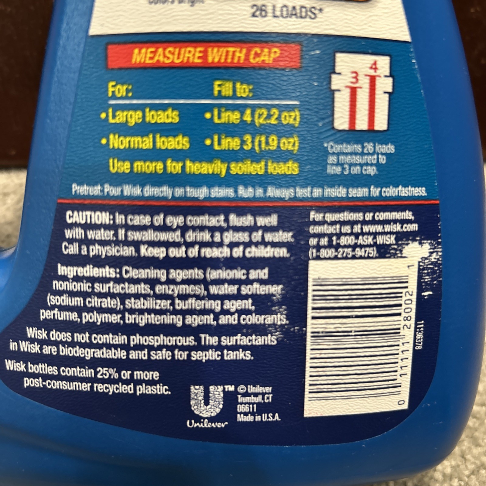 Wisk Bleach Alternative 2X Ultra Concentrated Laundry Detergent 26 Loads 50oz