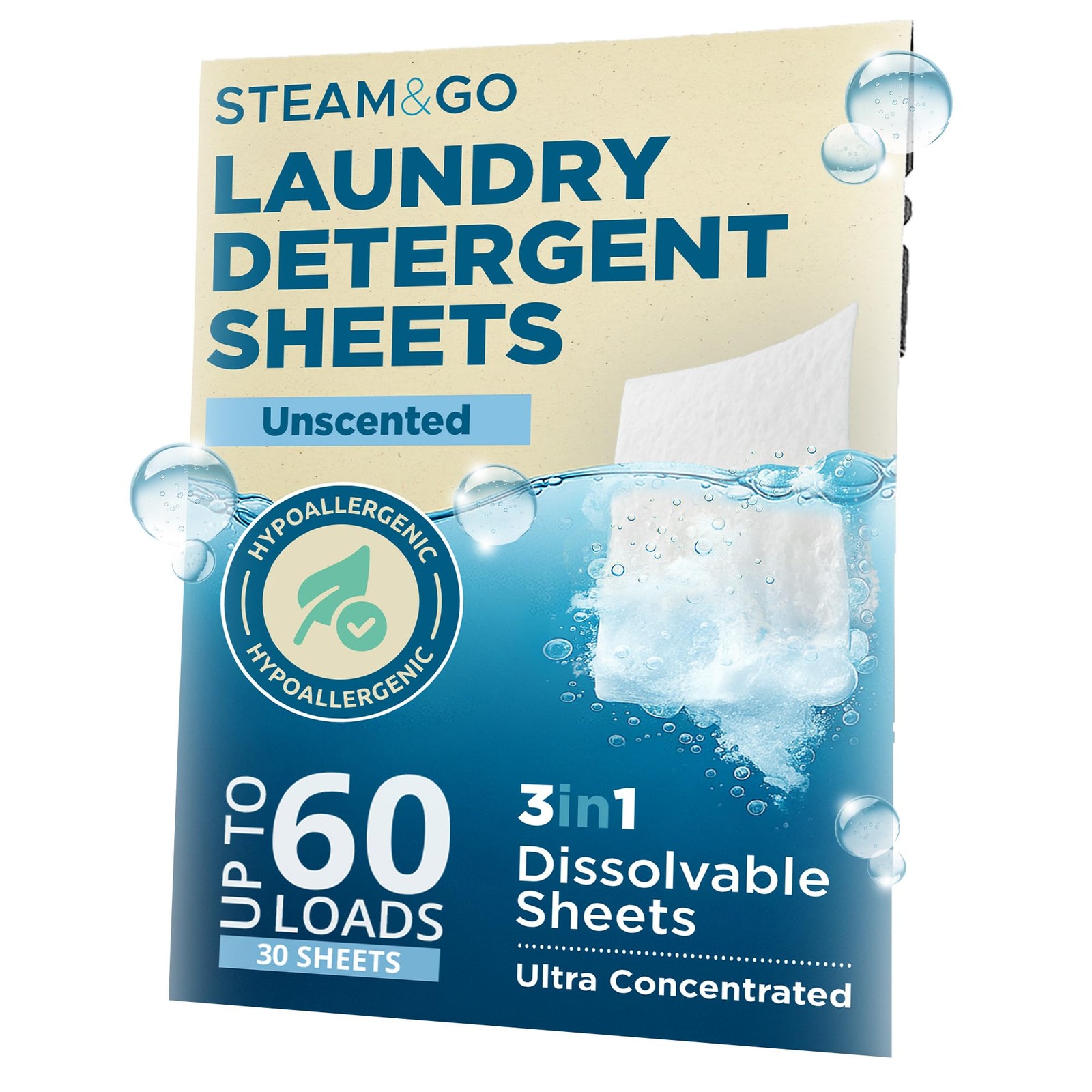 Steam & Go 3-in-1 Dissolvable Laundry Detergent Sheets – Hypoallergenic & Fra…