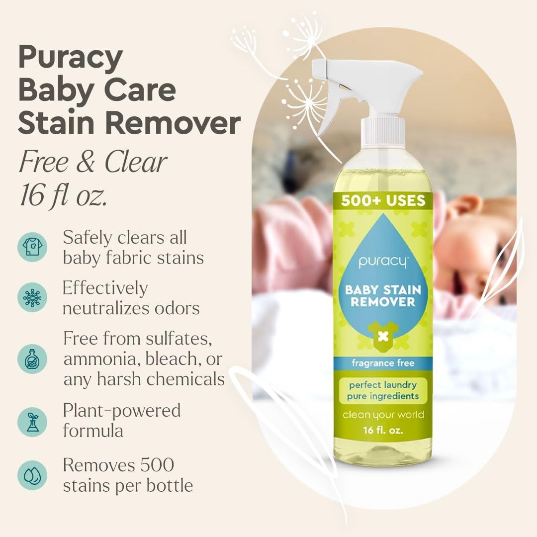 Puracy Natural Stain Remover Spray Baby Clothes 16 Oz