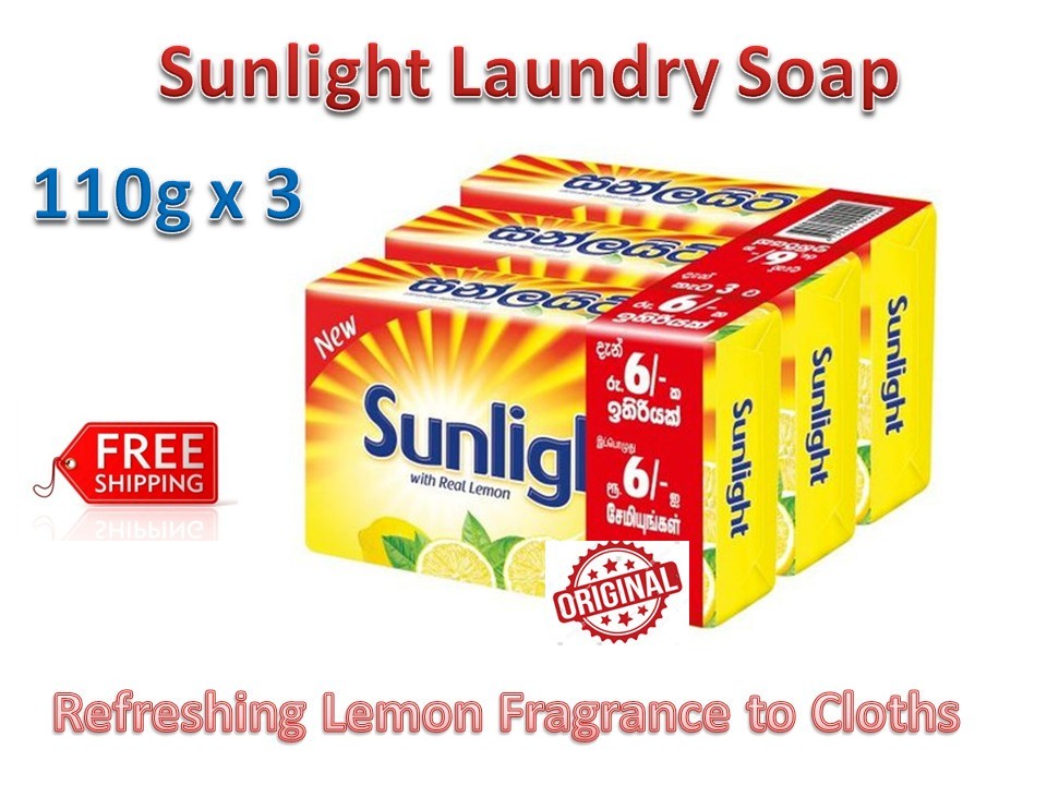 Sunlight Laundry Bar Real Lemon Detergent Clothes Washing Soap (Pack of 03)