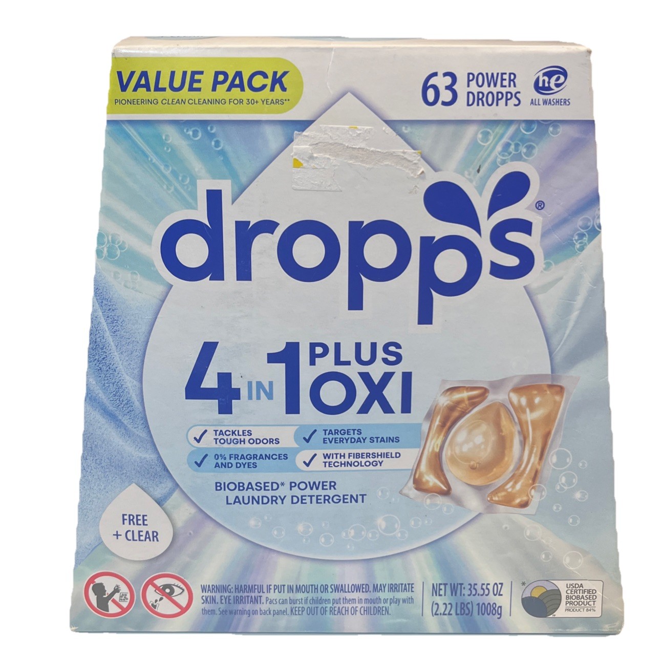 Dropps Crisp Breeze 4-in-1 Plus Oxi Power Biobased Detergent 63 Pacs – 35.55oz