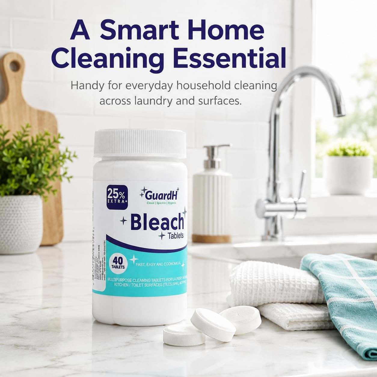 Bleach Tablets for Laundry & Household Cleaning – 40 Count Fast Dissolving Bleac