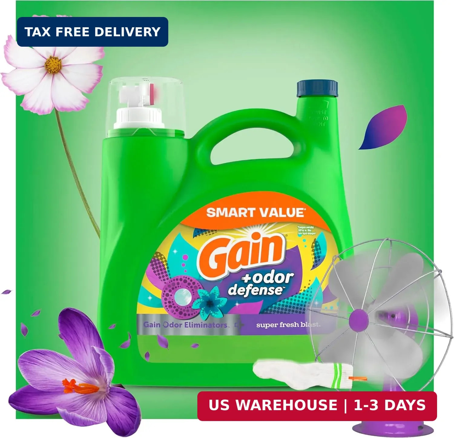 Gain + Odor Defense Liquid Laundry Detergent, Super Fresh Blast Scent, 107 Loads