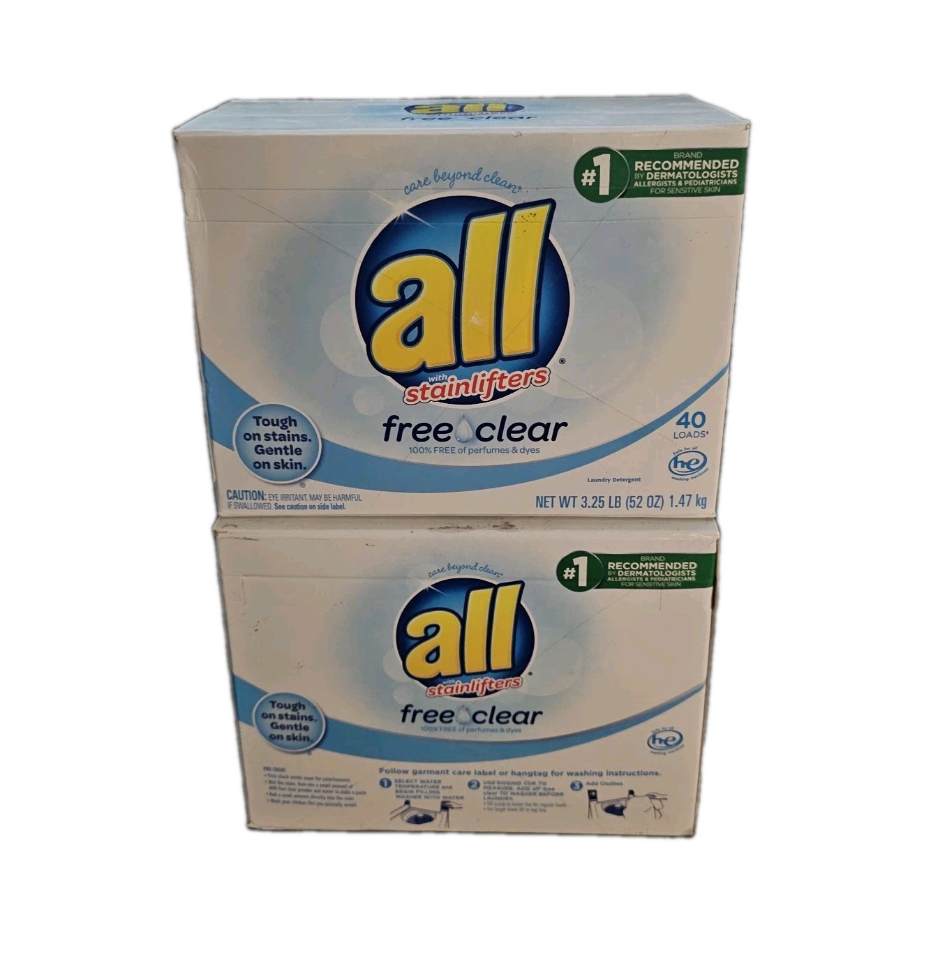 Lot Of 2 All Free & Clear Powder Laundry Detergent Sensitive Skin 52oz 40 Loads