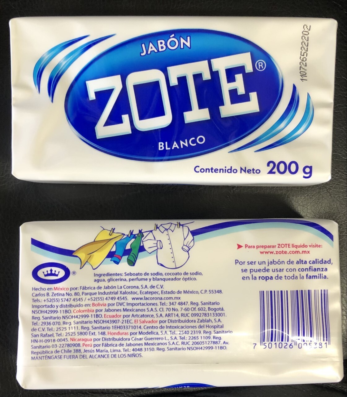Zote White Laundry Soap Washing Clothes Detergent 7 oz -2 Bar