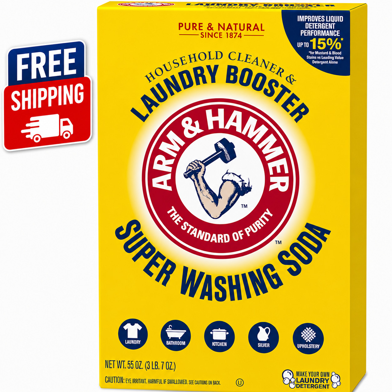 ARM & HAMMER Super Washing Soda Household Cleaner and Laundry Booster, 55 oz Box
