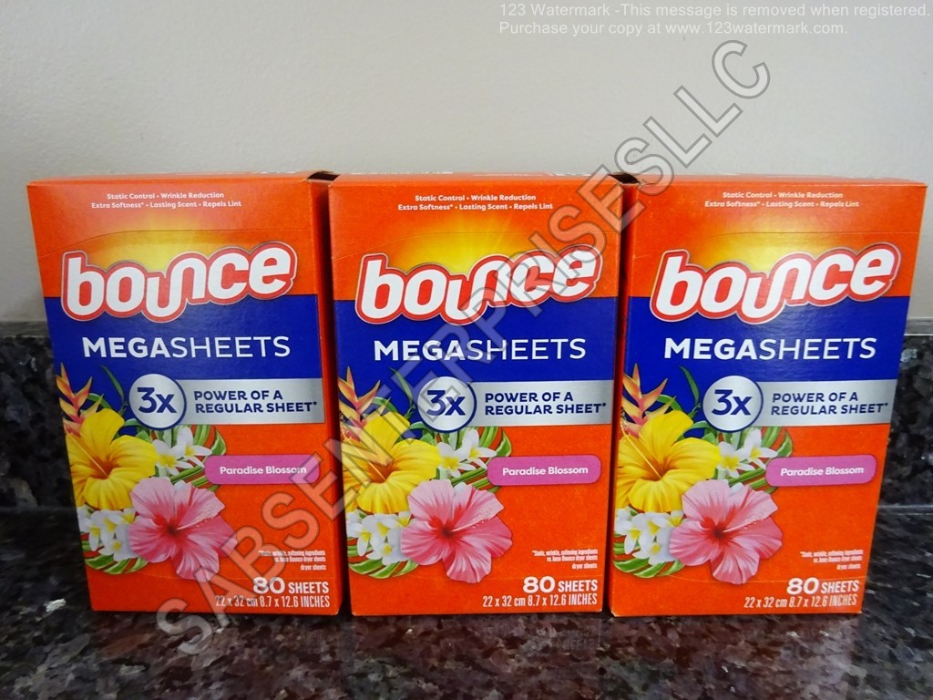 240 Bounce PARADISE BLOSSOM MEGASHEETS Softener Dryer Sheets (3 boxes 80 each)
