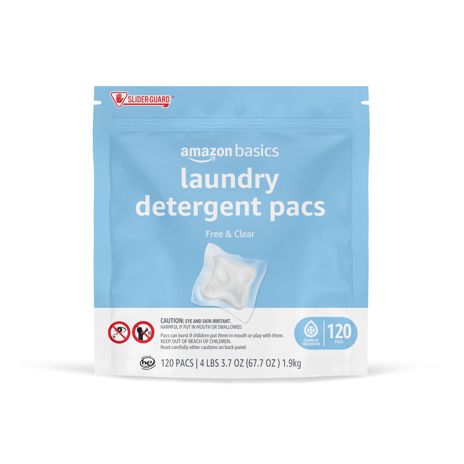 Amazon Basics Laundry Detergent Pacs, Free & 120 Count (Pack of 1), White