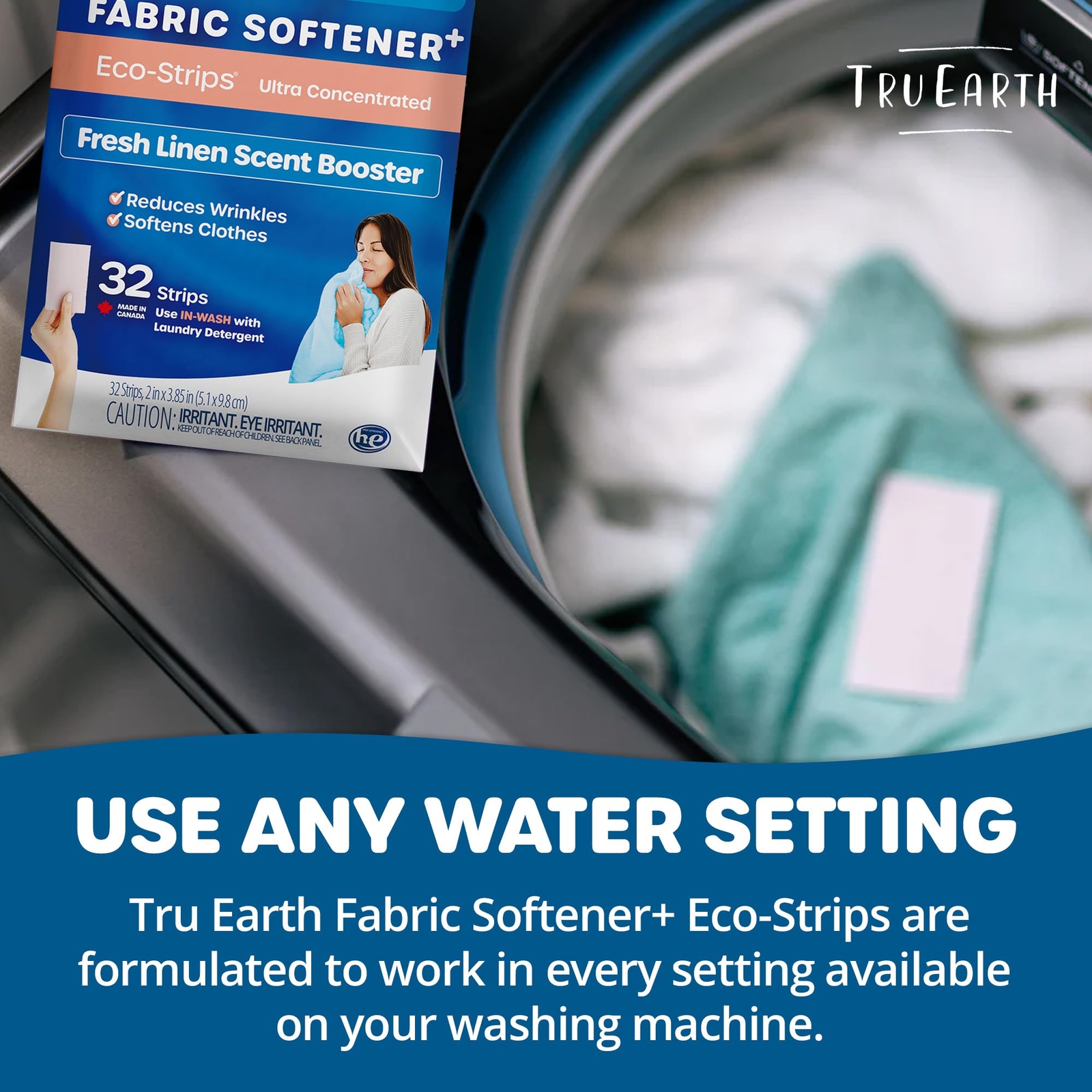 Tru Earth Fabric Softener Eco Strips 32 Count Paraben Free Cube Laundry Solution