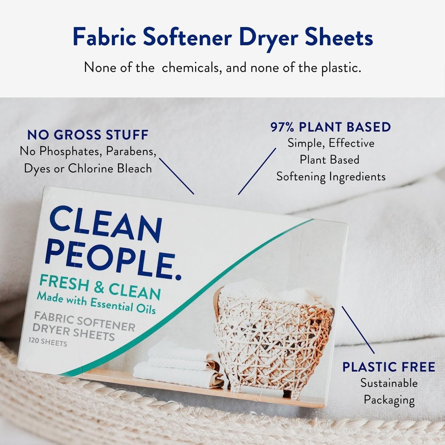 Gentle Dryer Sheets – 120 Count with Anti-Static & Natural Fresh Scent
