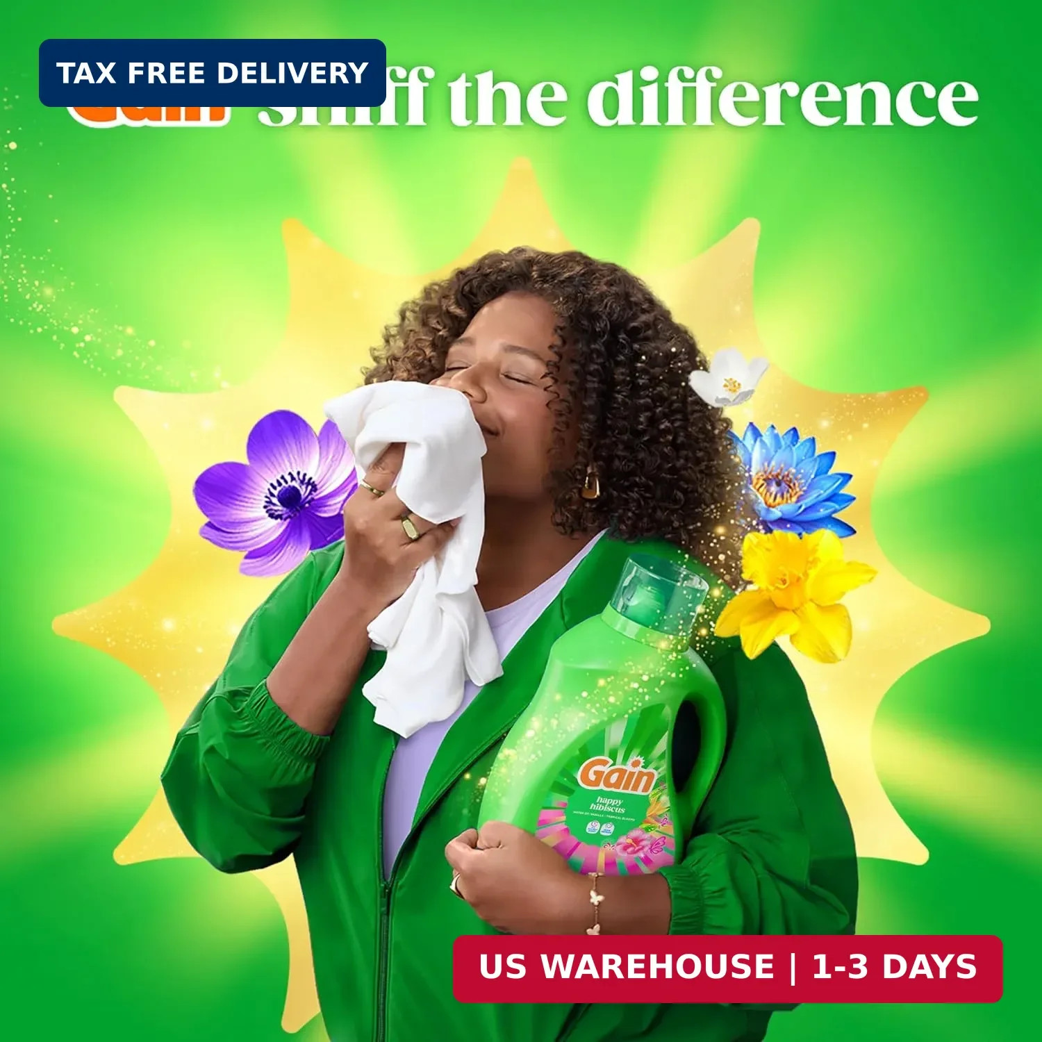 Gain Liquid Laundry Detergent, With Odor Defense, Happy Hibiscus Scent, Laundry