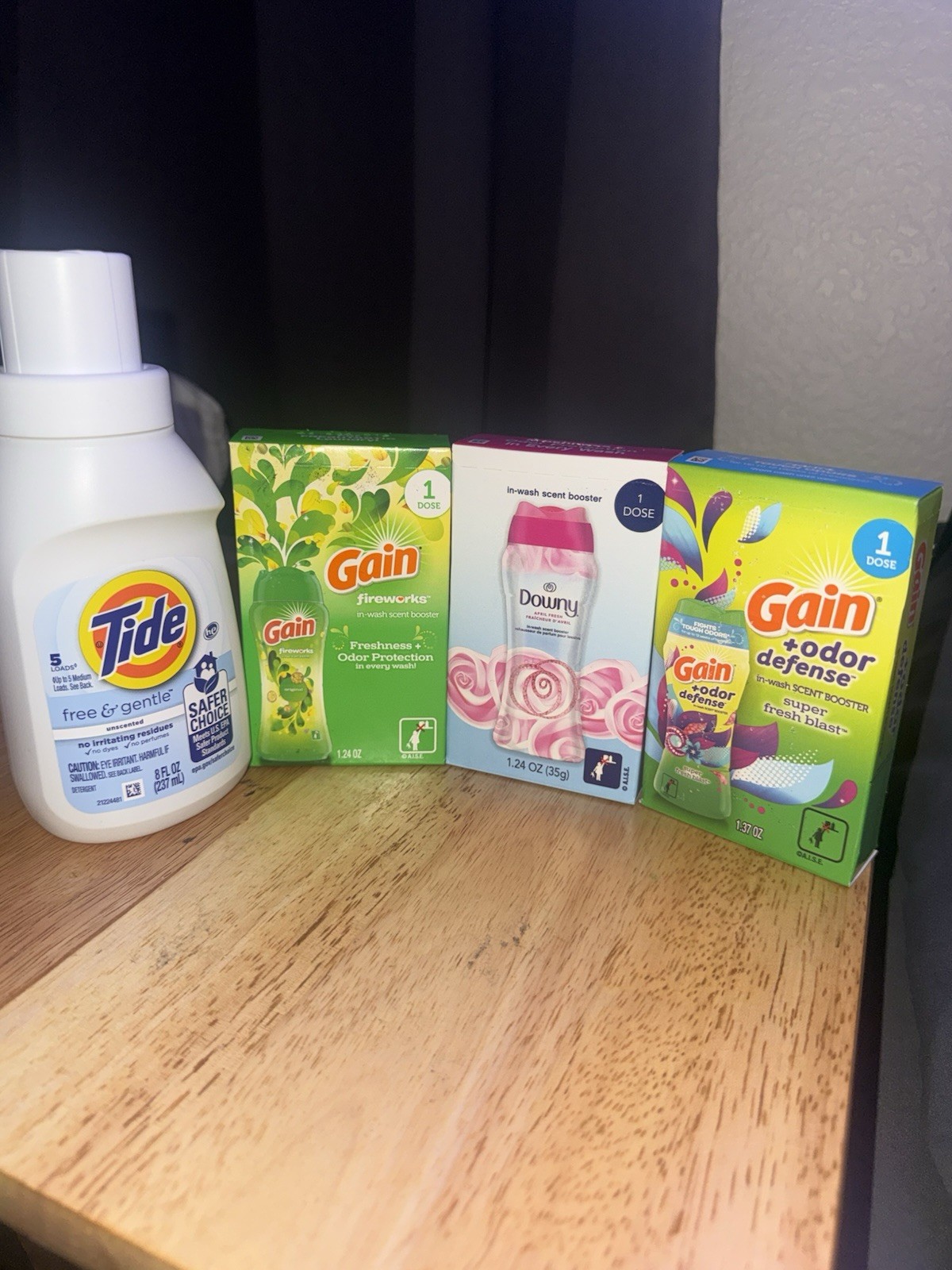 Tide Free & Gentle 8 fl oz Liquid Detergent + Gain/Downy Boosters 4pk