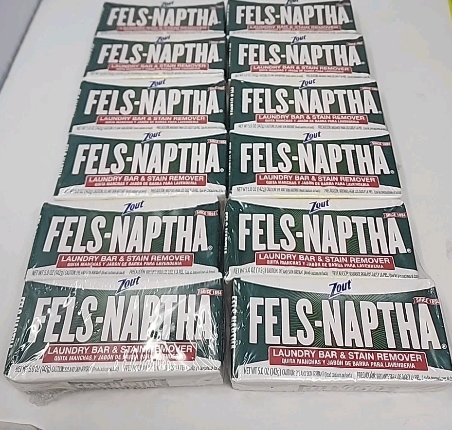 Lot Of 12 Fels Naptha Laundry Soap Detergent Stain Remover Pre Treating 5 oz NEW