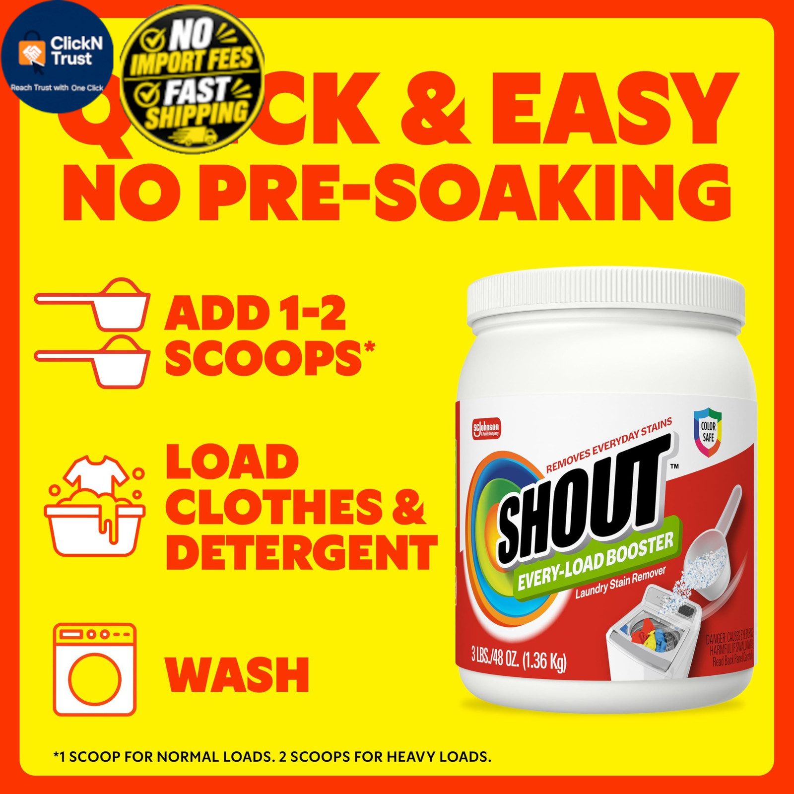 Shout In-Wash Every-Load Booster Laundry Stain 48 Ounce (Pack of 1), White