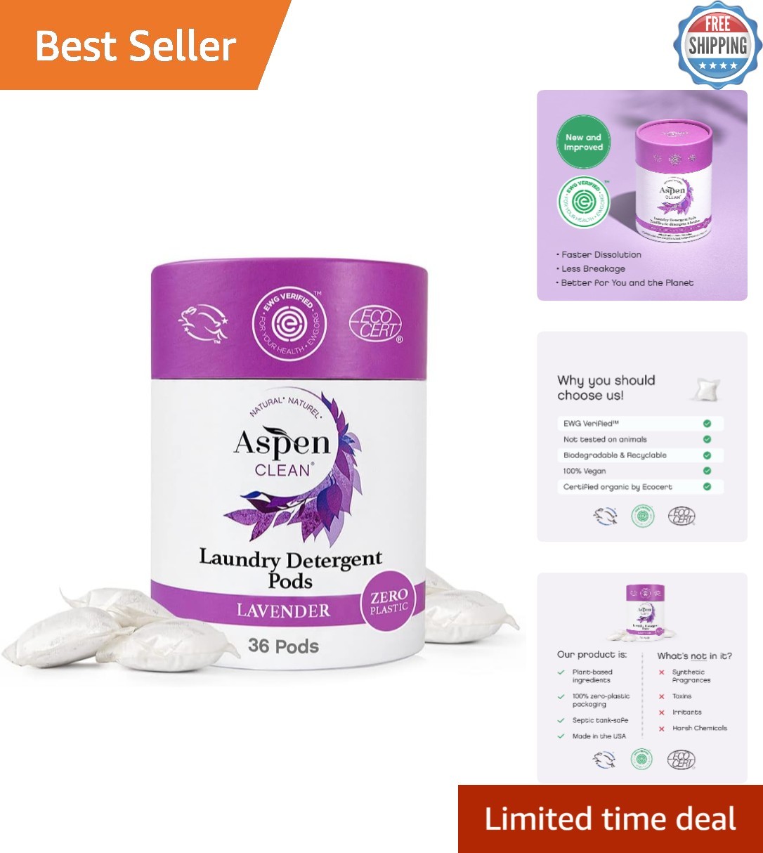Concentrated 36 Count Laundry Pods – Plant-Based, Scented with Lavender
