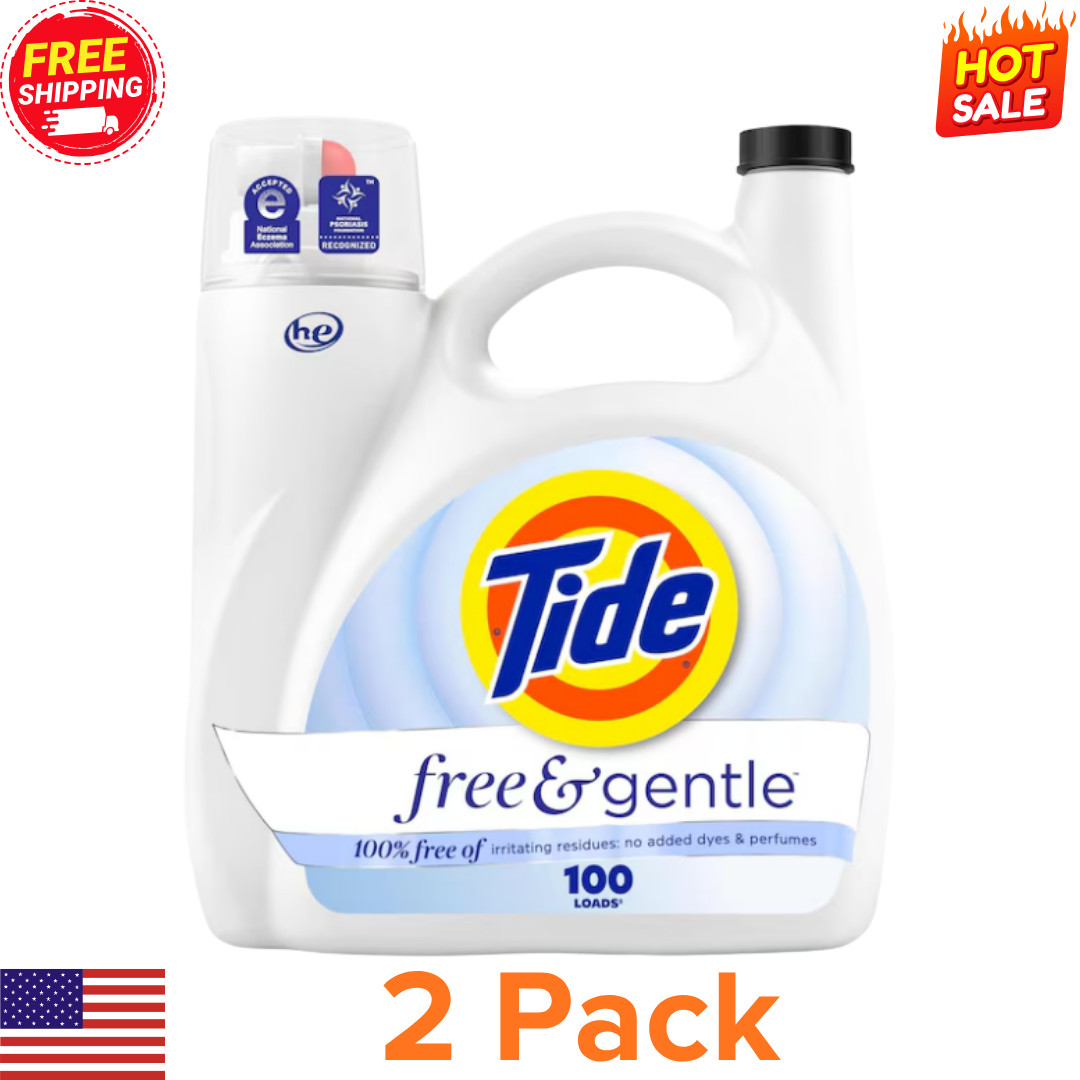 (2 pack)Tide HE Free & Gentle Laundry Detergent 132 fl oz 100 Loads