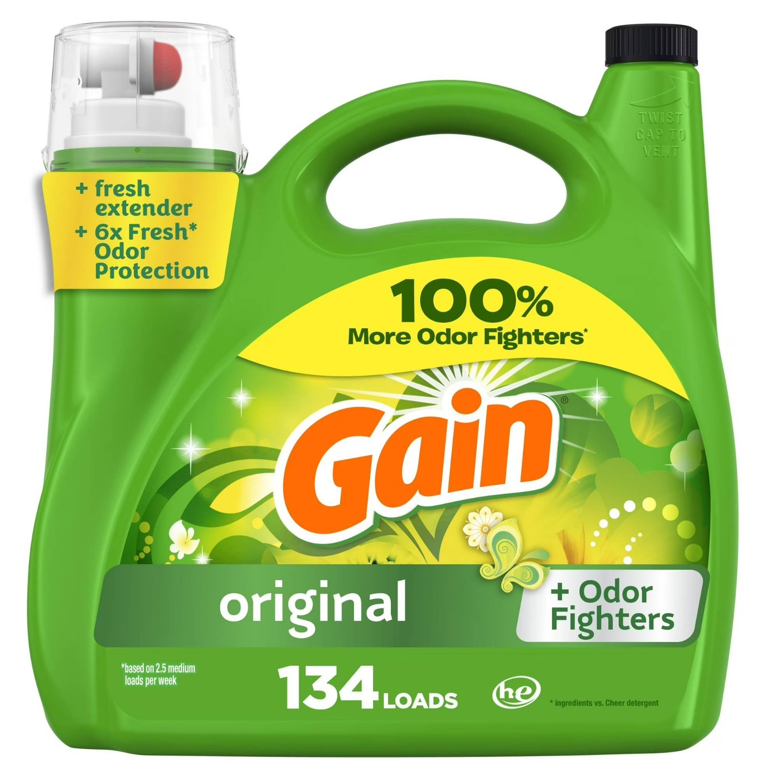 Gain Laundry Detergent Liquid with Odor Fighters, Original Scent, 194 fl oz, 134
