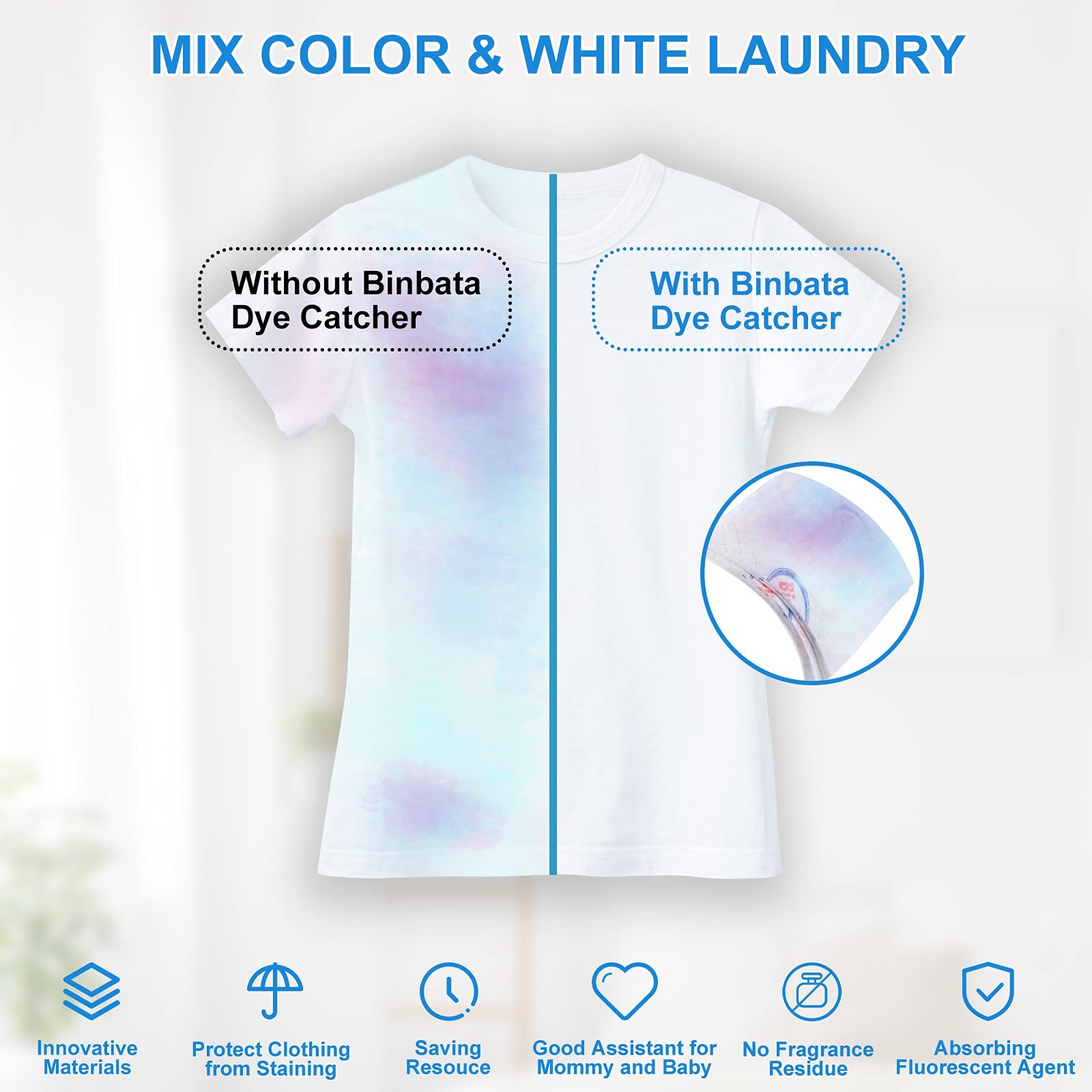 Binbata Color Grasper for Laundry 110 Count, Dye 110 Count (Pack of 1), White